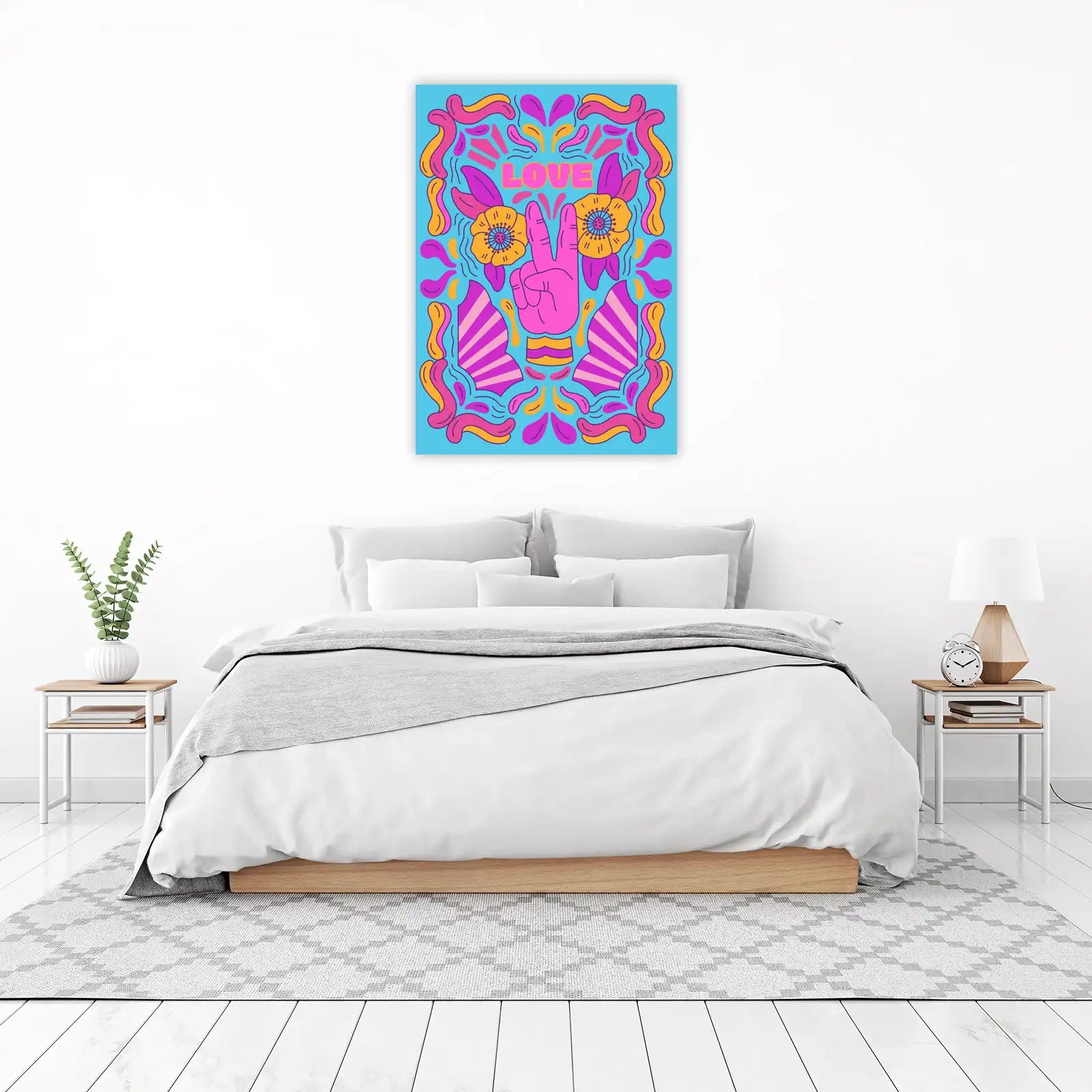 Retro Peace & Love Floral Wall Art