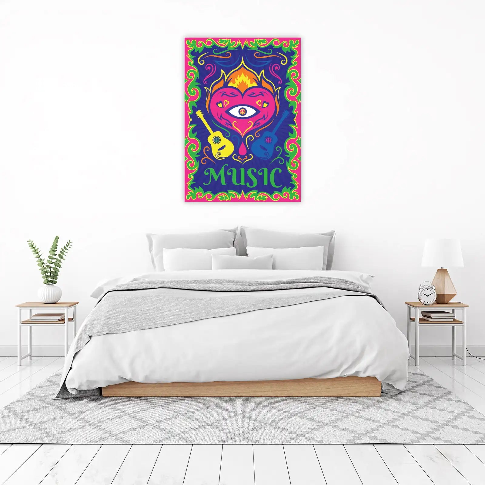 Psychedelic Music Heart Guitar Wall Art
