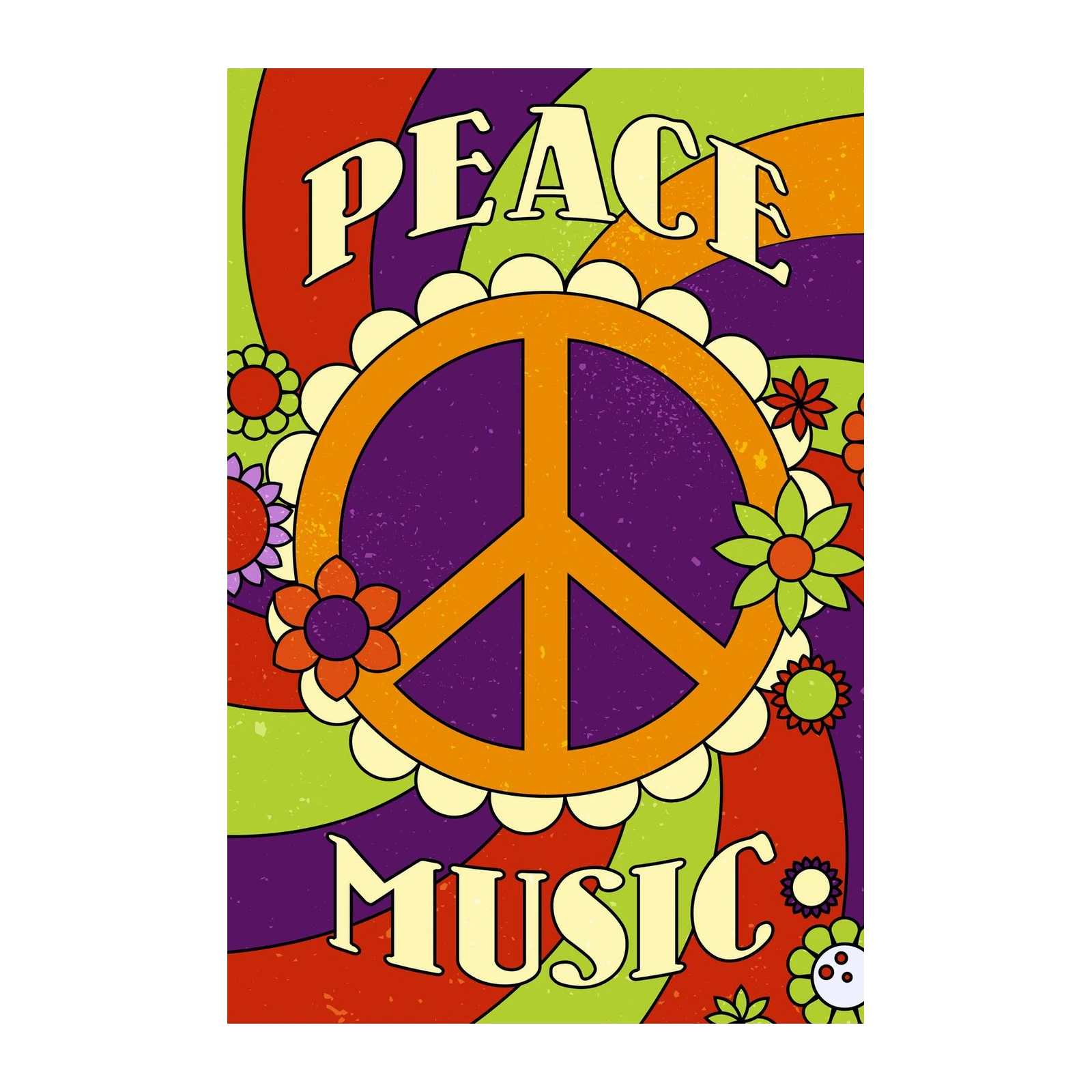Retro Peace & Music Flower Psychedelic Wall Art