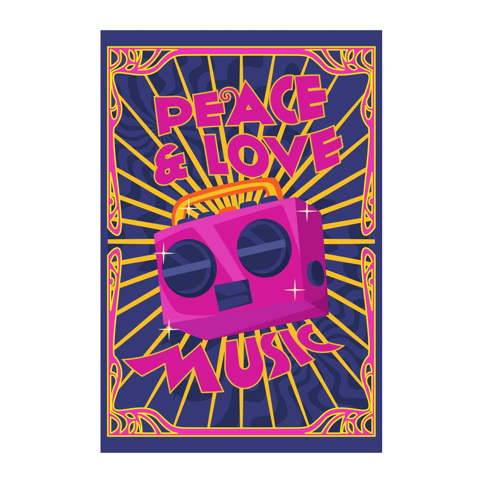 Retro Peace Love Music Boombox Wall Art