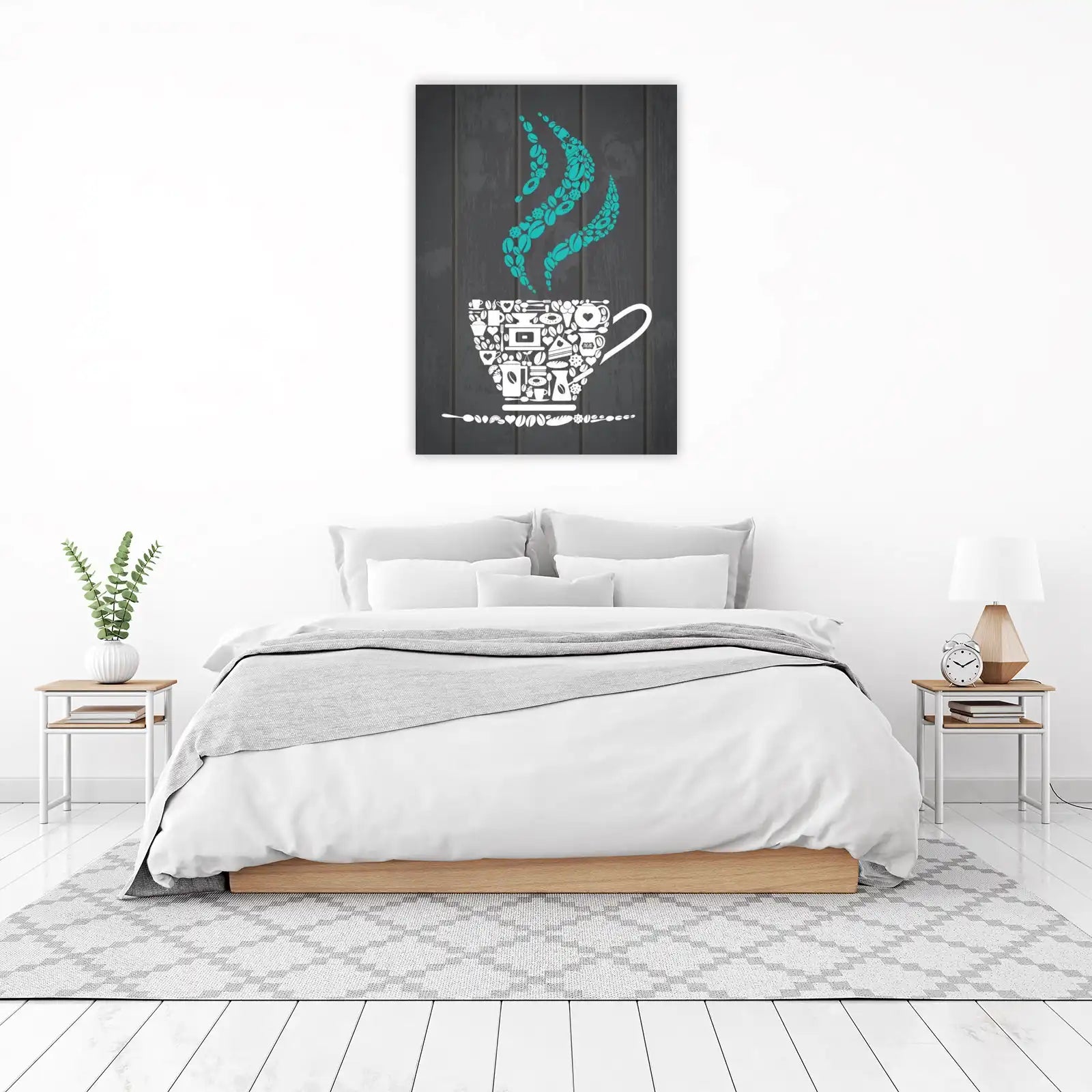 Teal Coffee Icons Cup Collage Wall Art