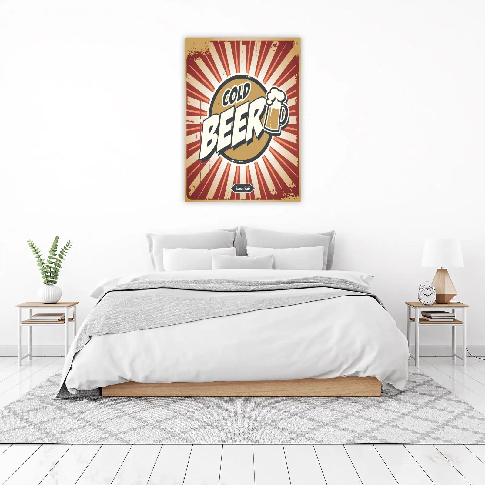 Vintage Cold Beer Retro Sunburst Wall Art