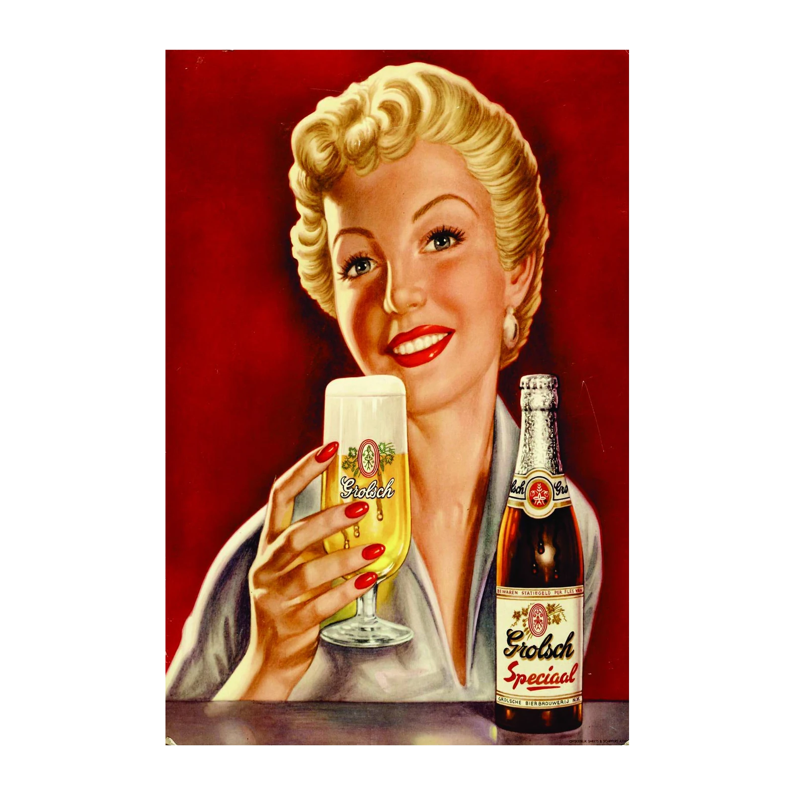 Retro Grolsch Beer Blonde Woman Wall Art