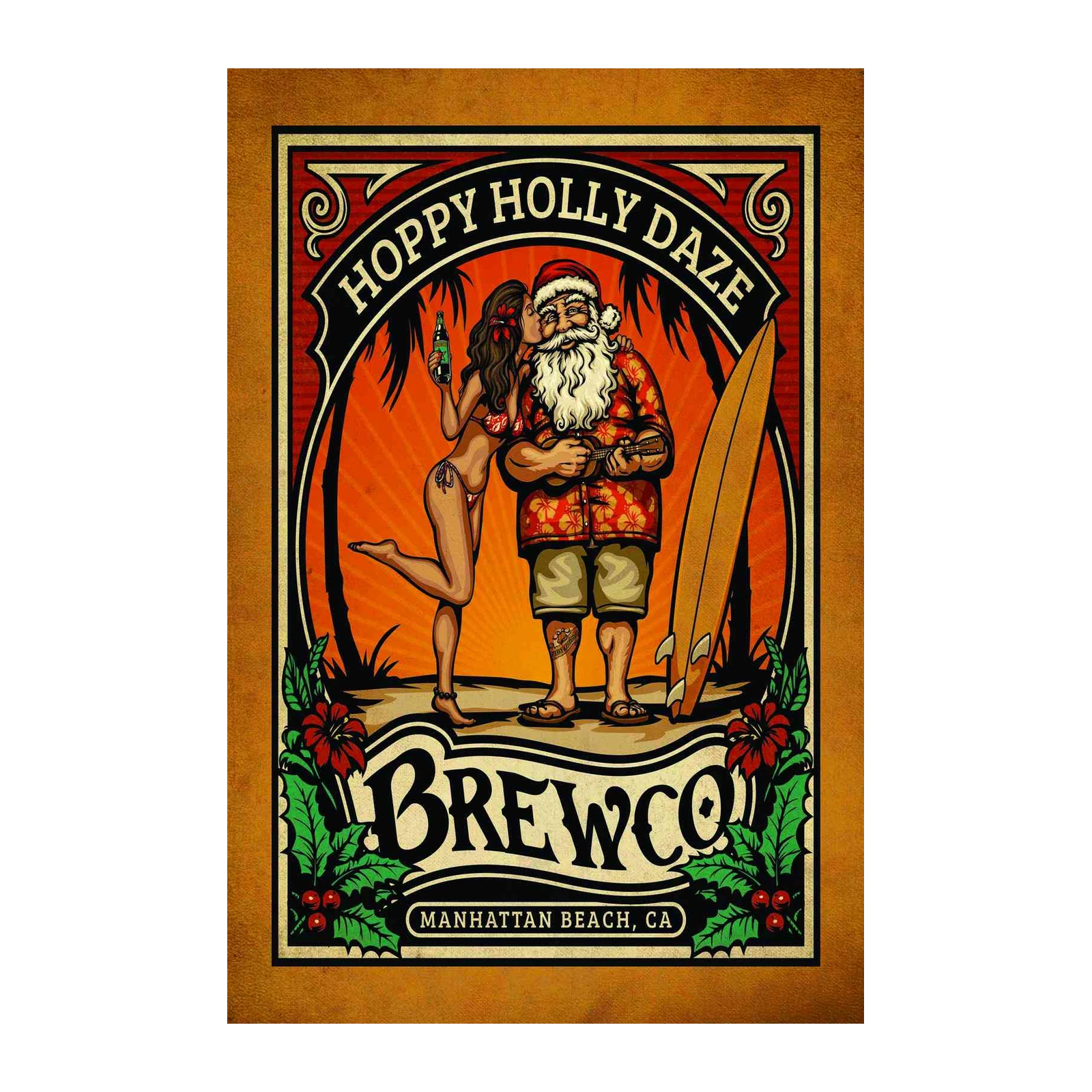 Hoppy Holly Daze Santa Surf Vintage Wall Art