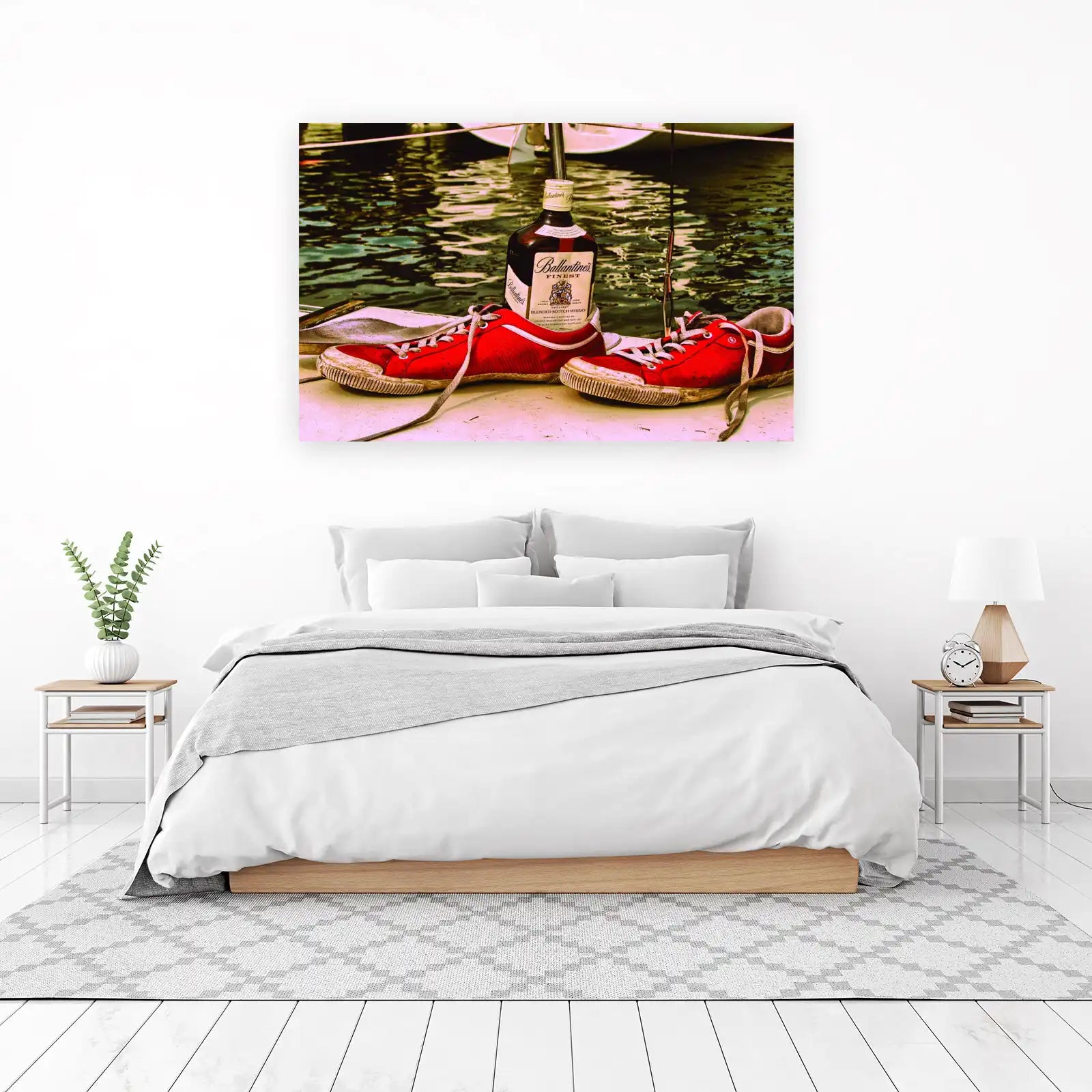 Vibrant Red Sneakers & Whisky Bottle Wall Art