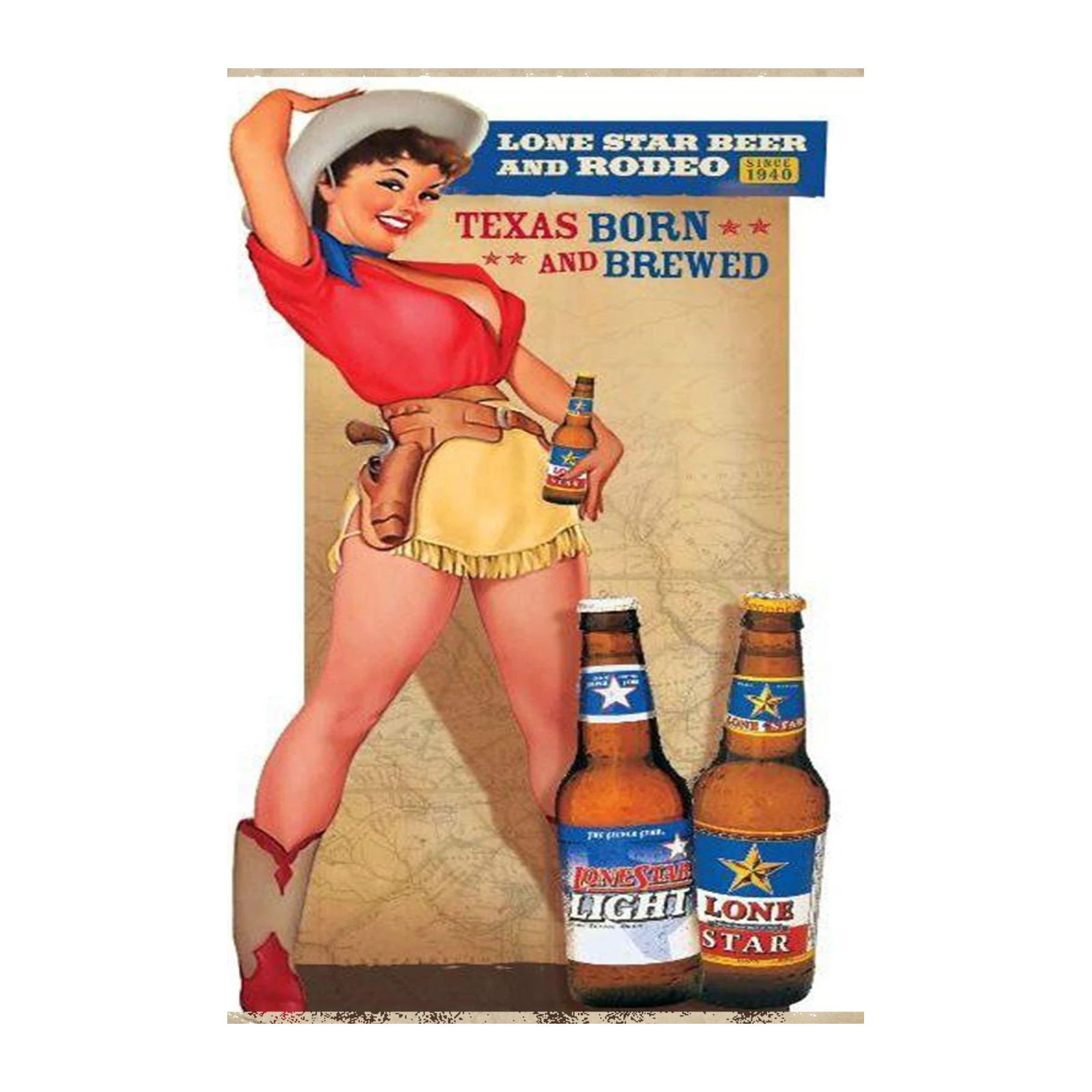 Vintage Texas Pin-Up Lone Star Beer Wall Art