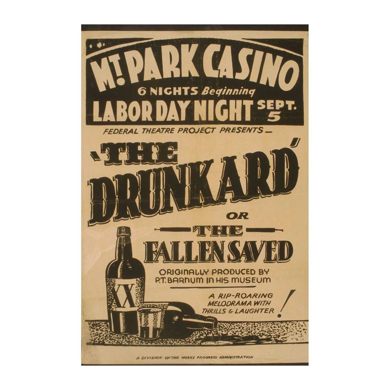 Vintage "The Drunkard" Theater Poster Wall Art