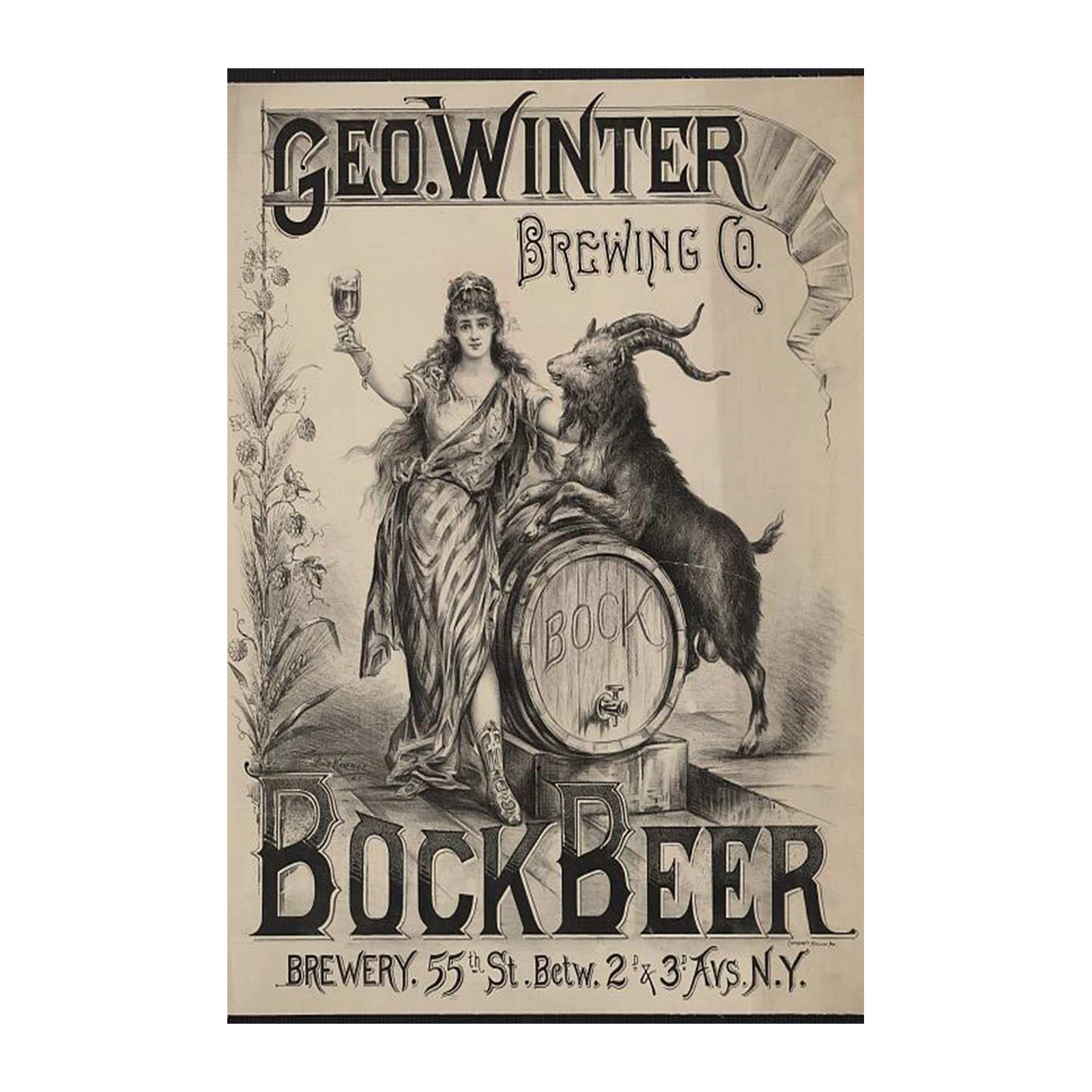 Vintage Bock Beer Goat & Woman Wall Art
