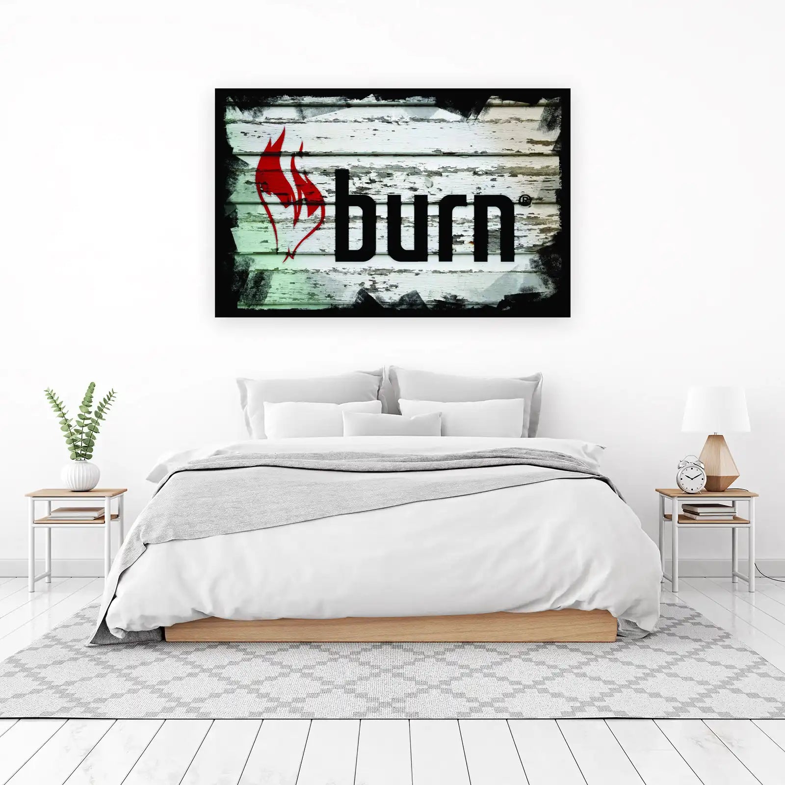 Bold "Burn" Red Flames Wall Art