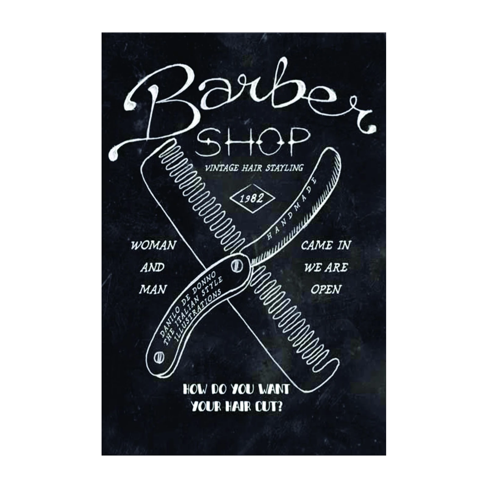Vintage Barber Shop Illustration Wall Art