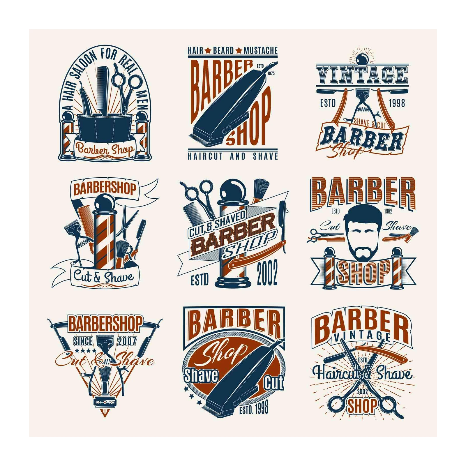 Vintage Barber Shop Logos Wall Art
