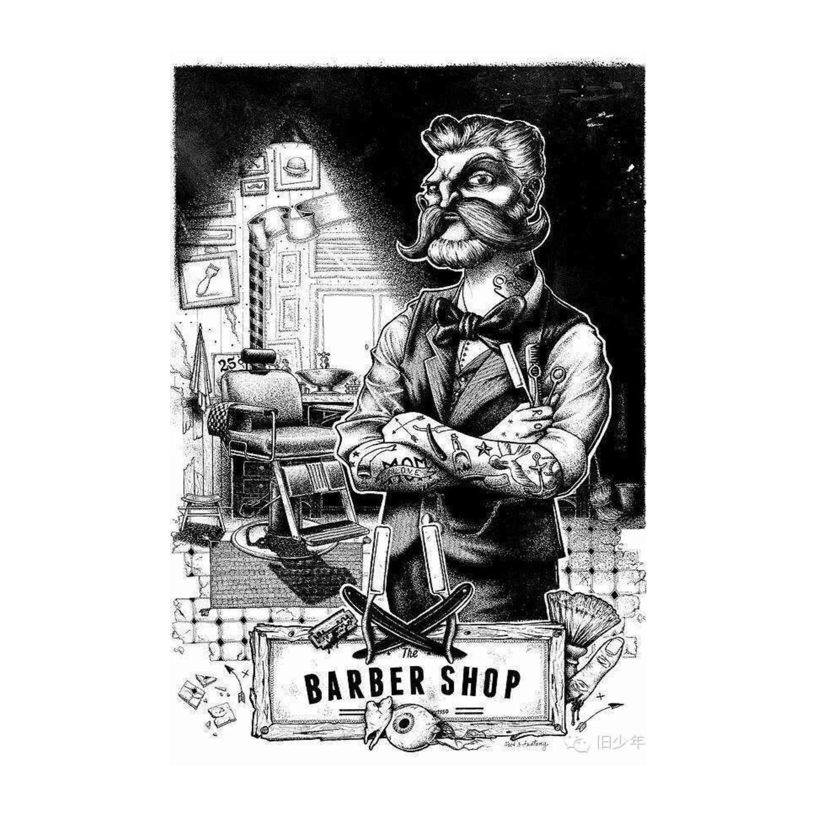 Retro Barber Shop Character Wall Art