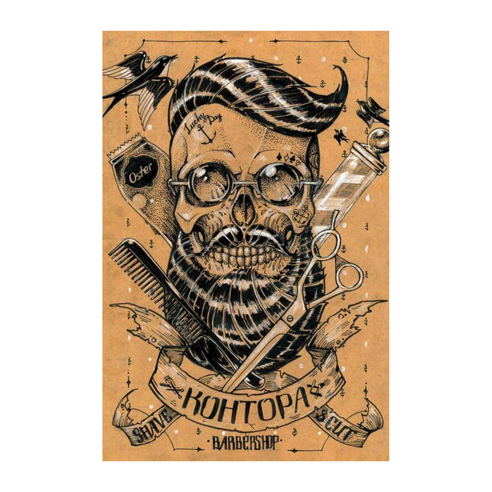 Barber Skull Tattoo Style Wall Art