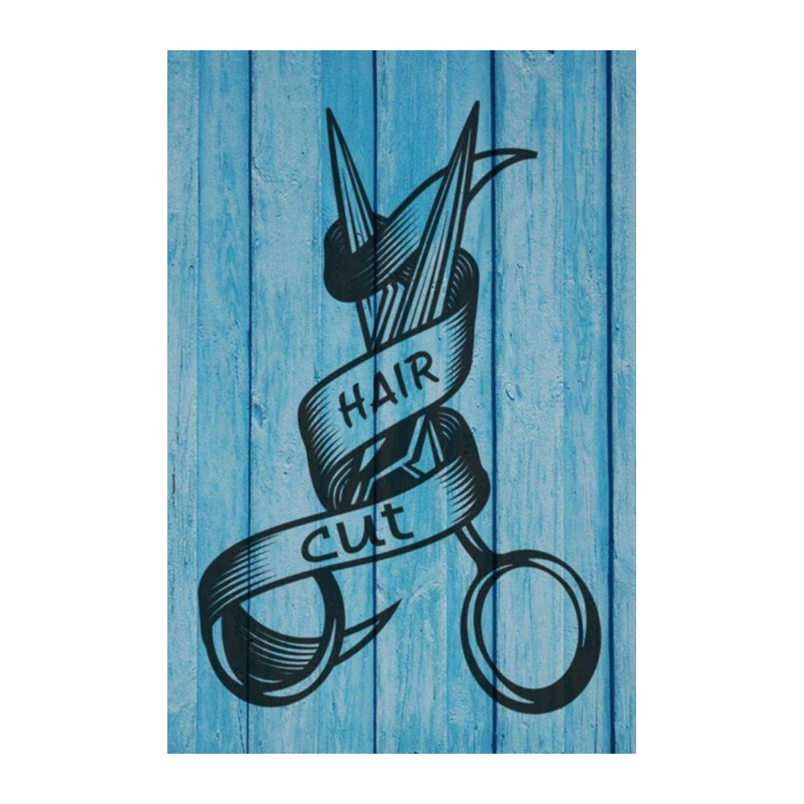 Vintage Haircut Scissors Blue Wood Wall Art