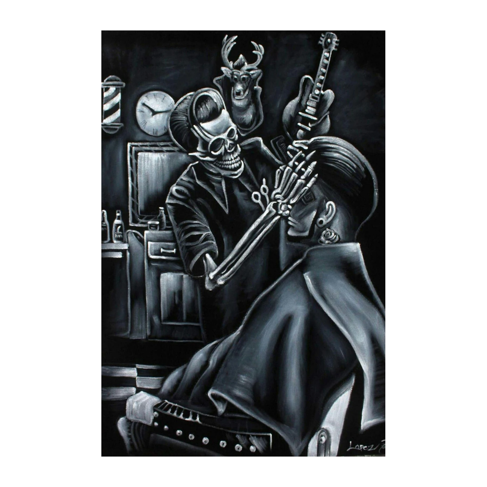 Skeleton Barber Rock 'n' Roll Wall Art