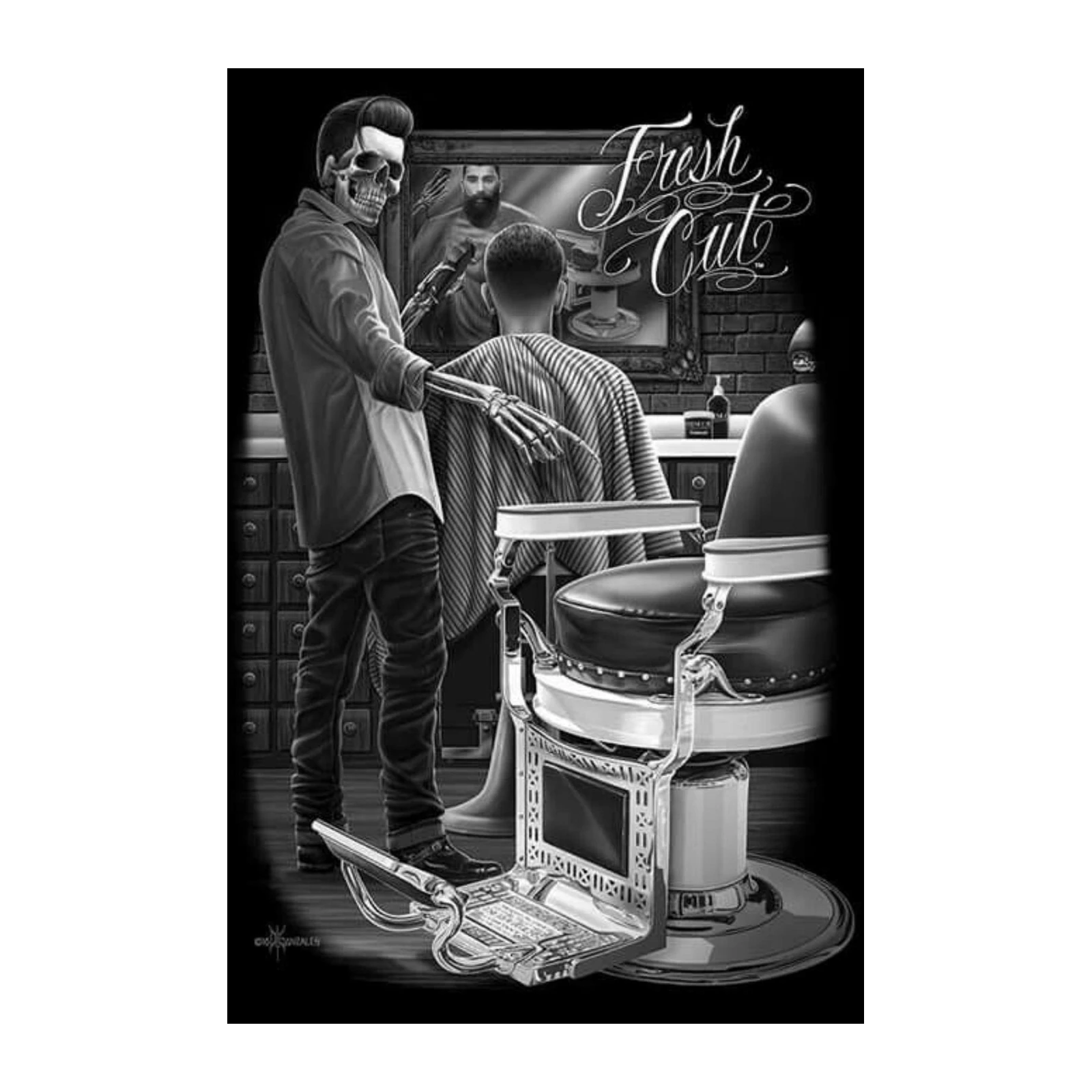Skeleton Barber Fresh Cut Wall Art