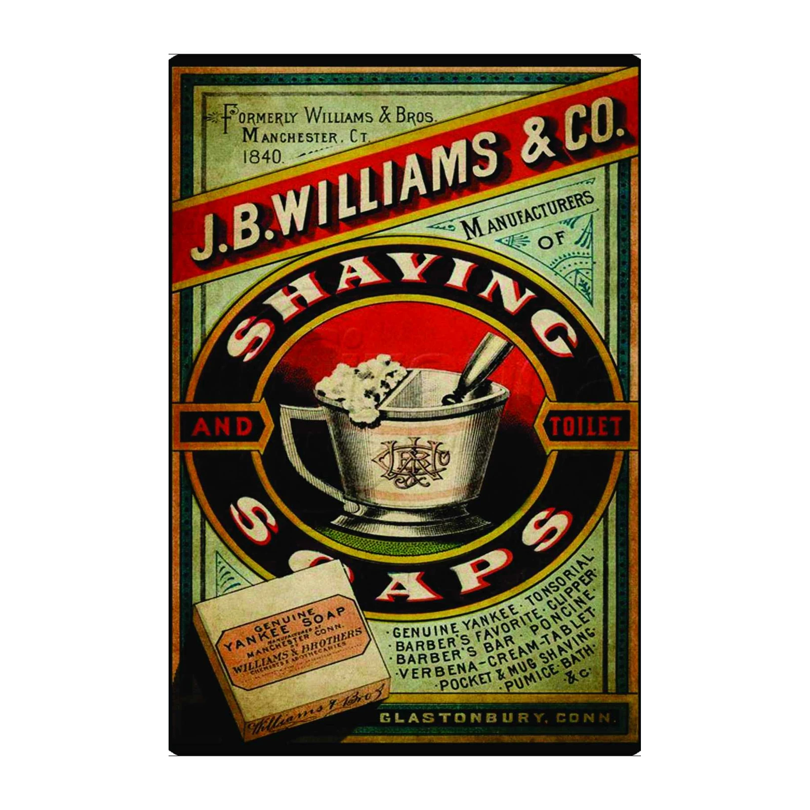 Vintage J.B. Williams Shaving & Toilet Soaps Wall Art