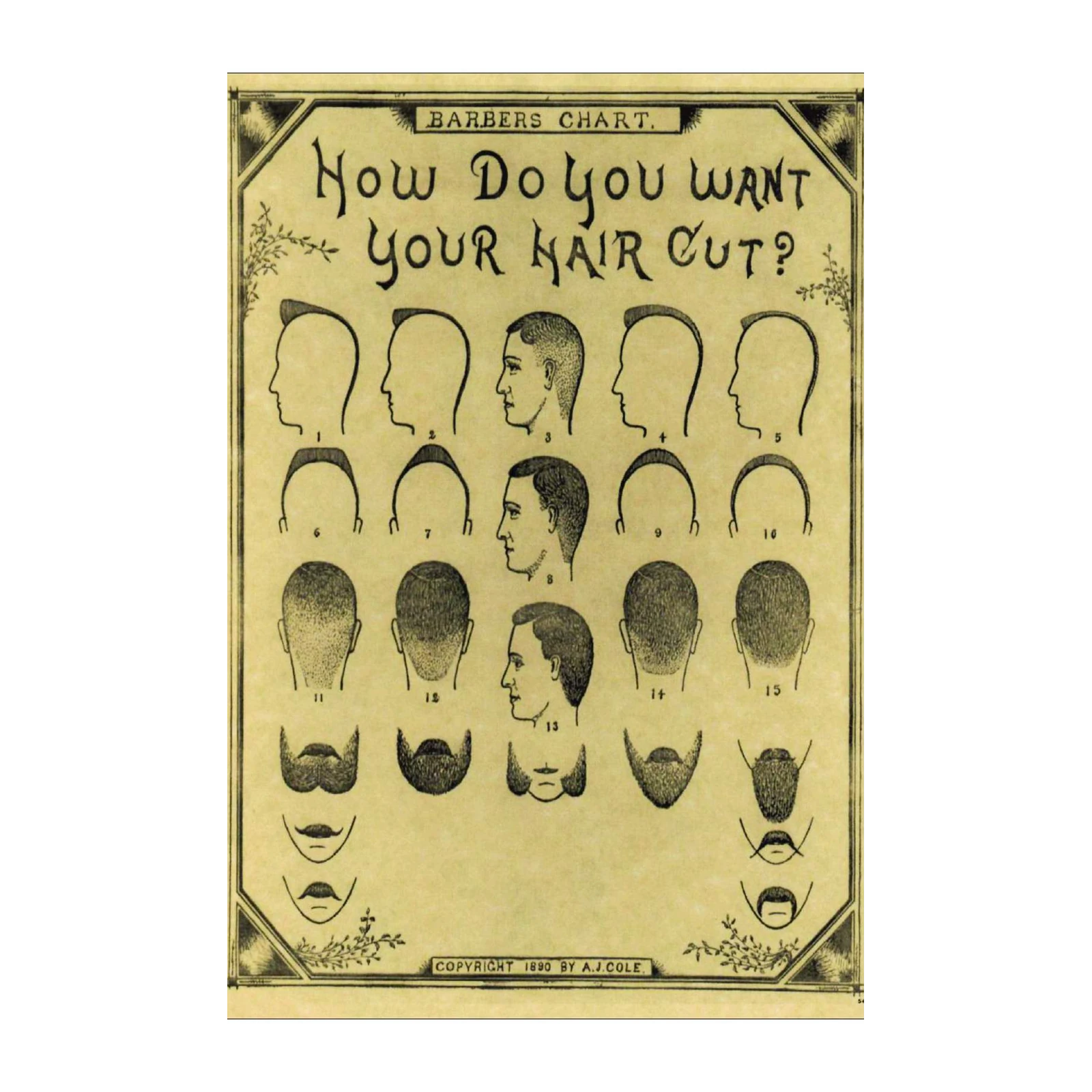 Vintage Barbers Chart Wall Art
