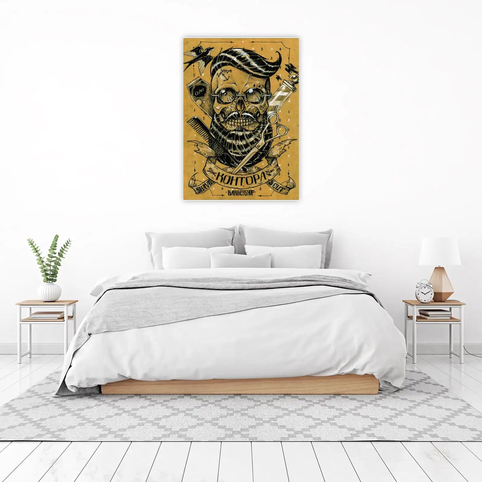 Vintage Barbershop Skull Art Wall Art