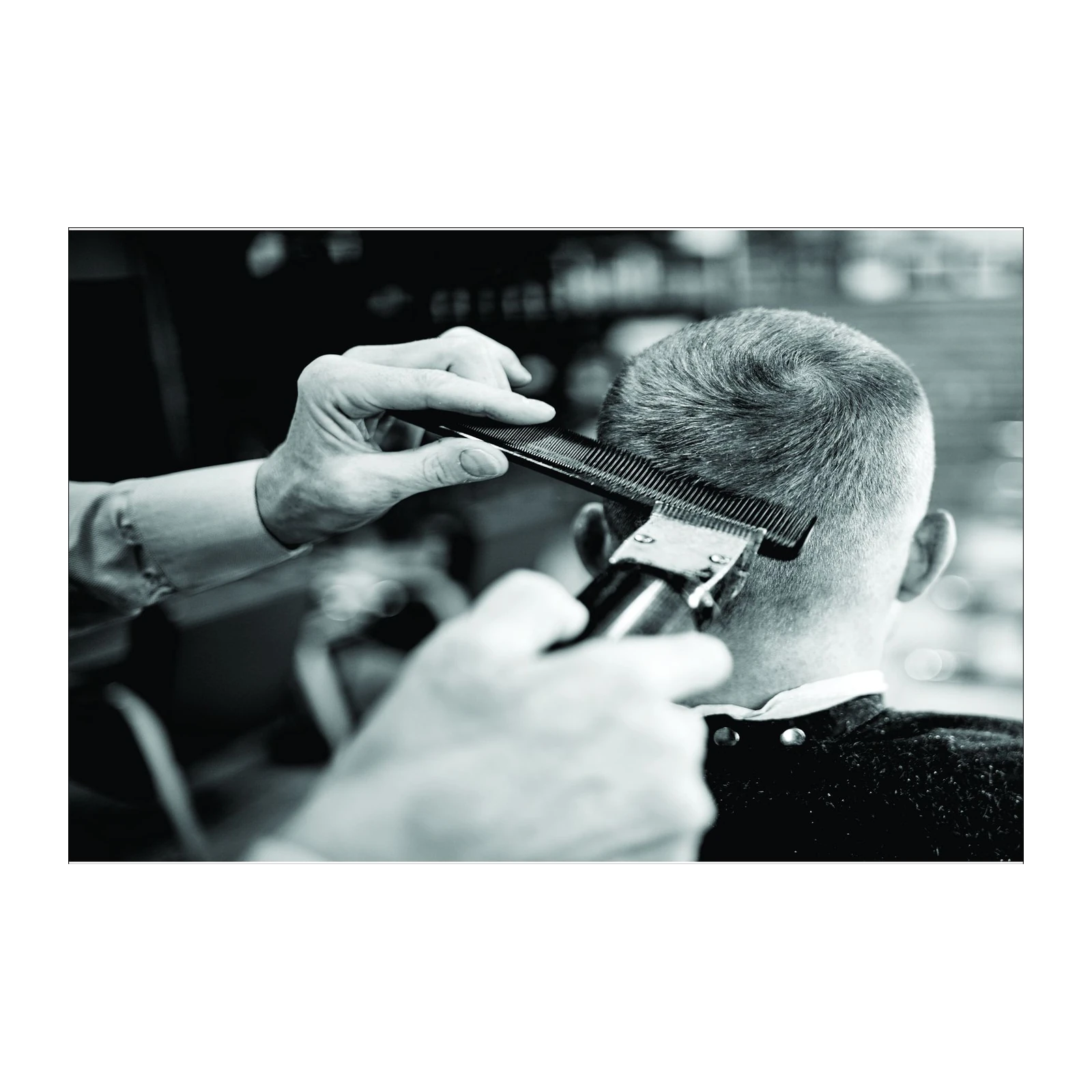 Retro Barber Scene B&W Wall Art