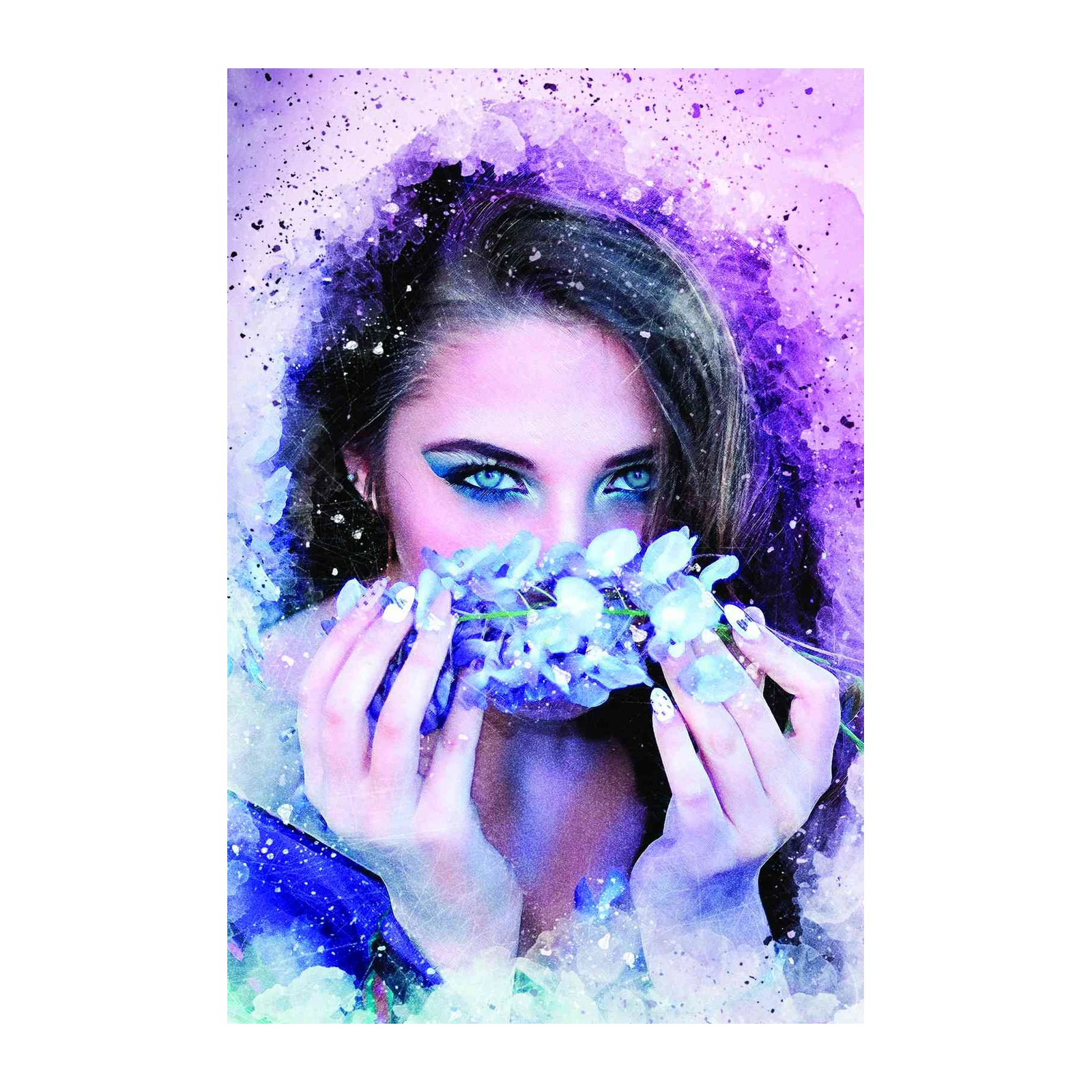 Enchanting Woman With Blue Eyes Floral Wall Art
