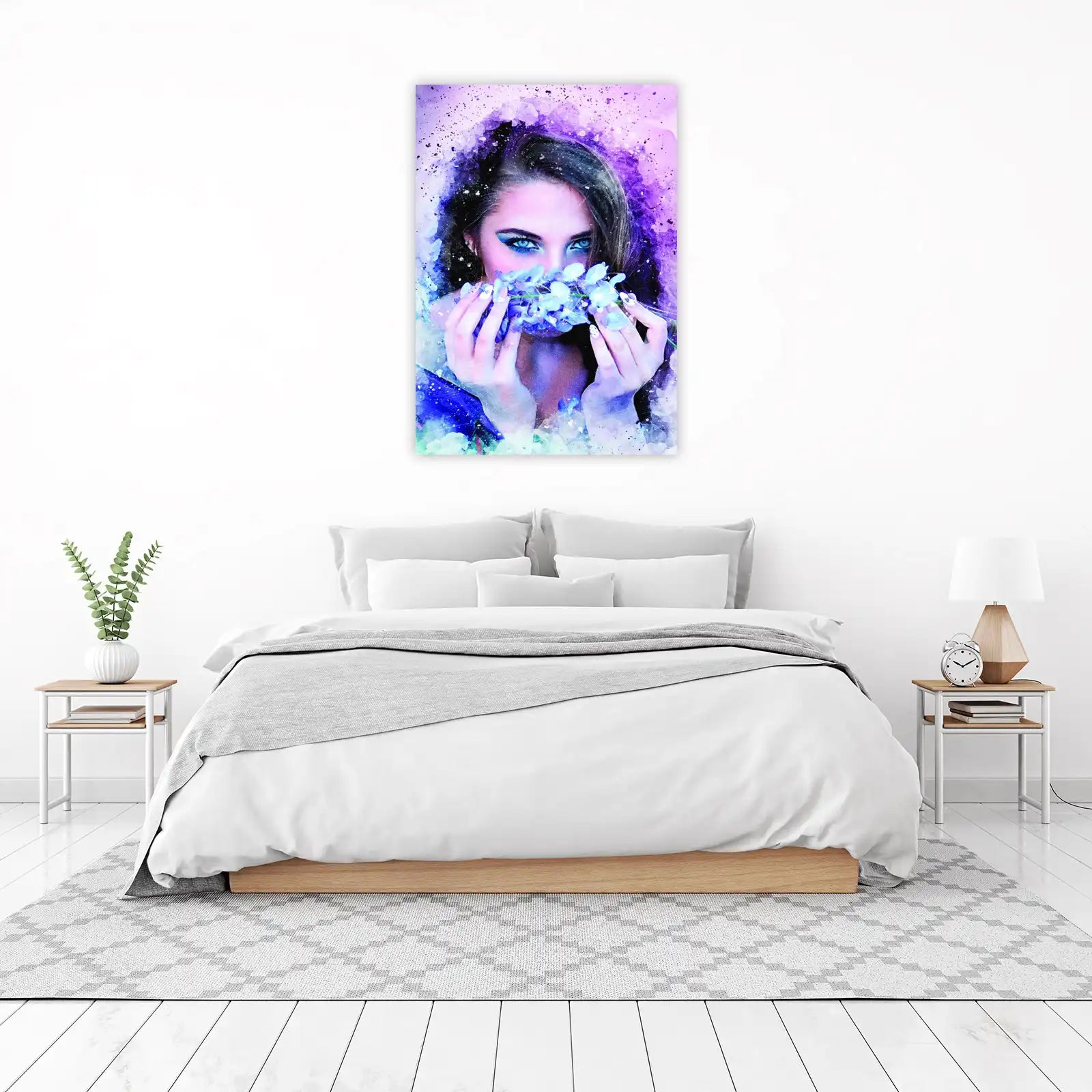 Enchanting Woman With Blue Eyes Floral Wall Art