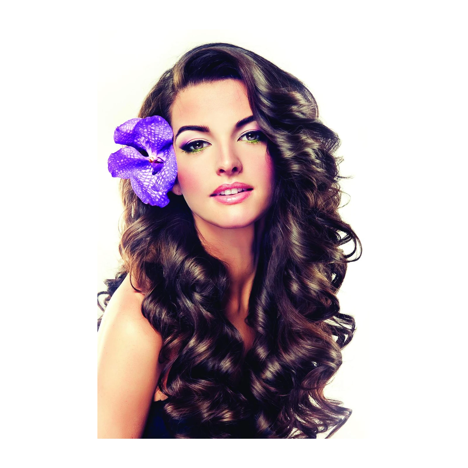 Glamorous Woman with Purple Orchid Wall Art