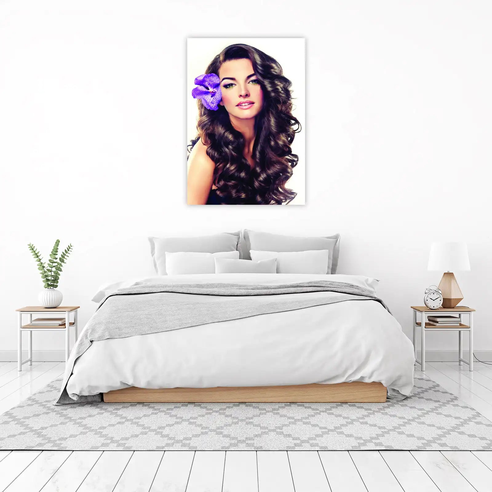 Glamorous Woman with Purple Orchid Wall Art
