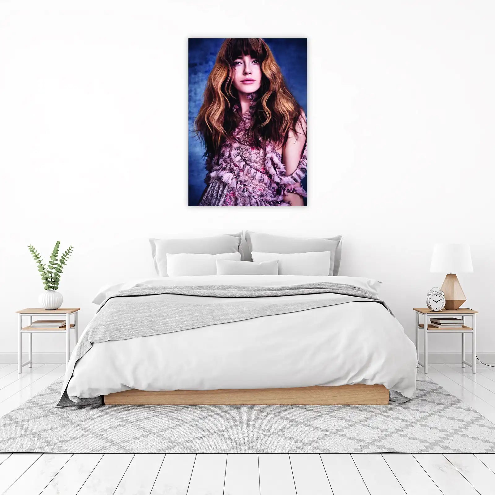 Enchanting Portrait Woman Pink Floral Wall Art