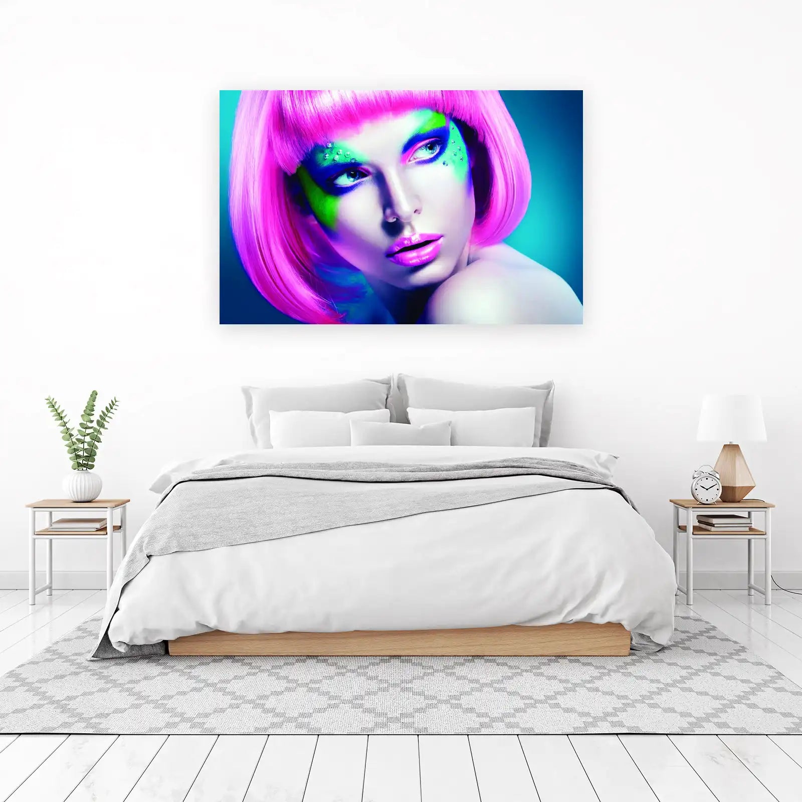 Vibrant Pink Bob & Neon Eyes Wall Art
