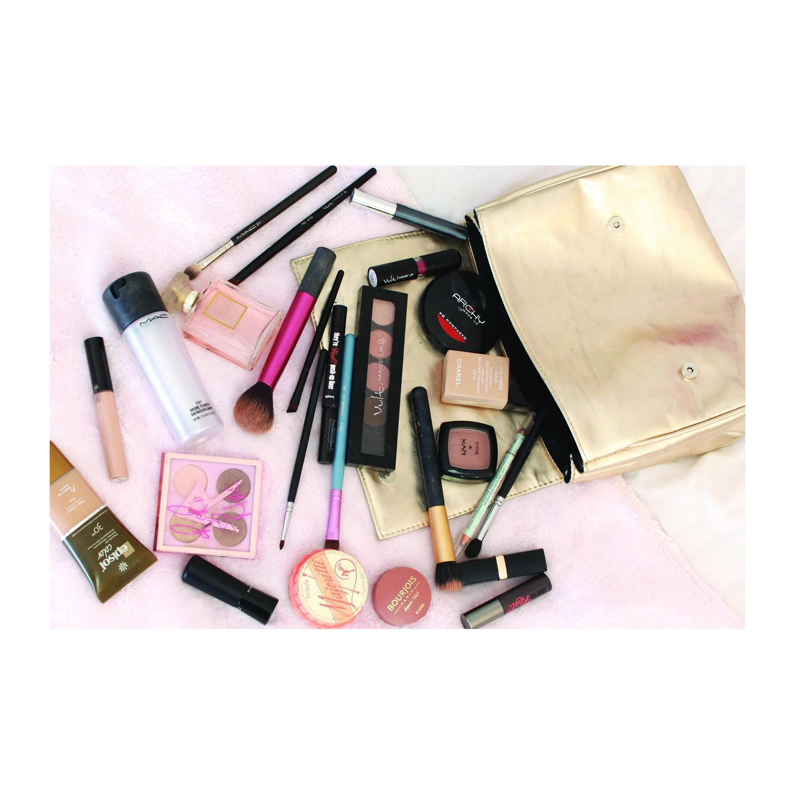 Glamorous Makeup Essentials Gold Wall Art