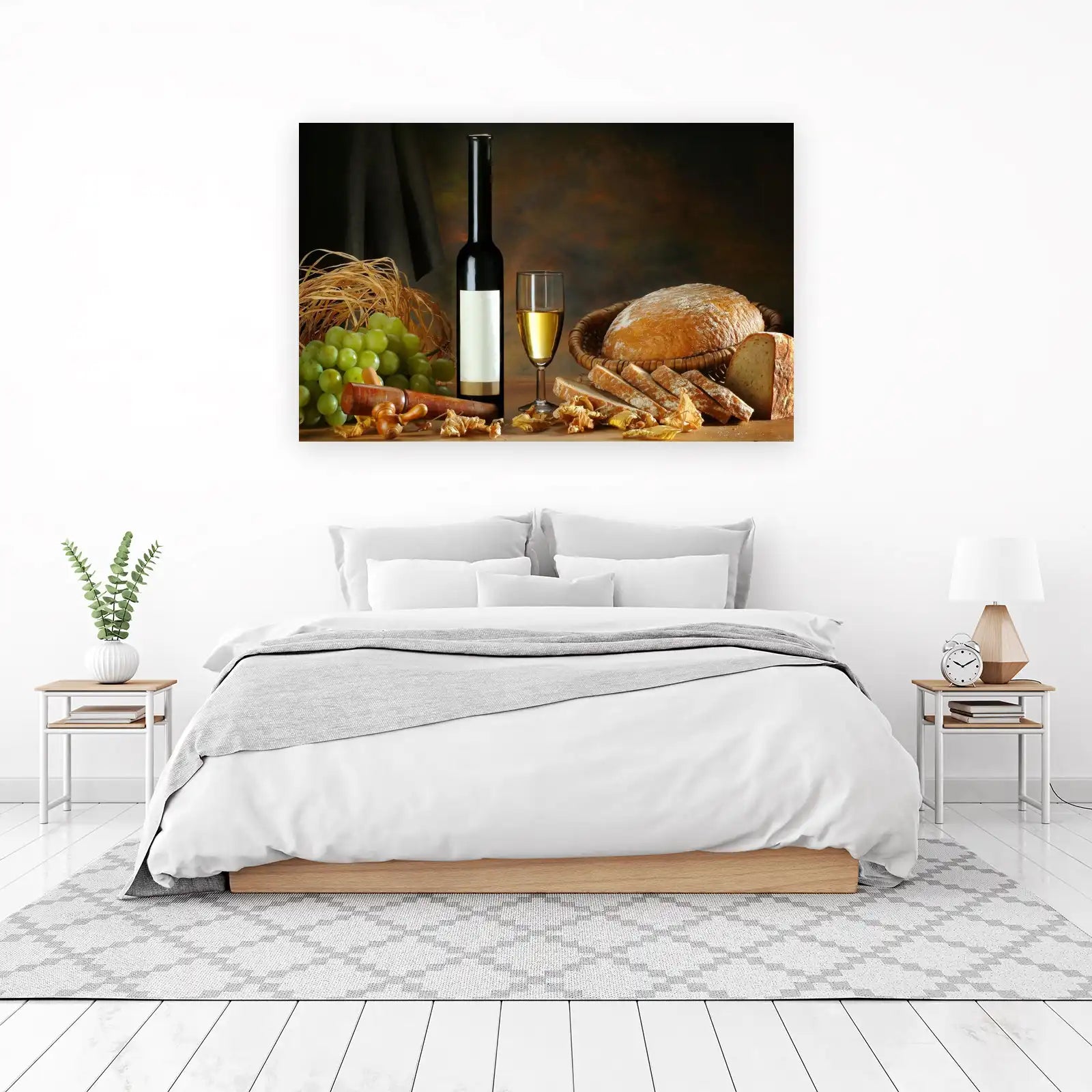 Elegant Wine & Bread Still Life Wall Art