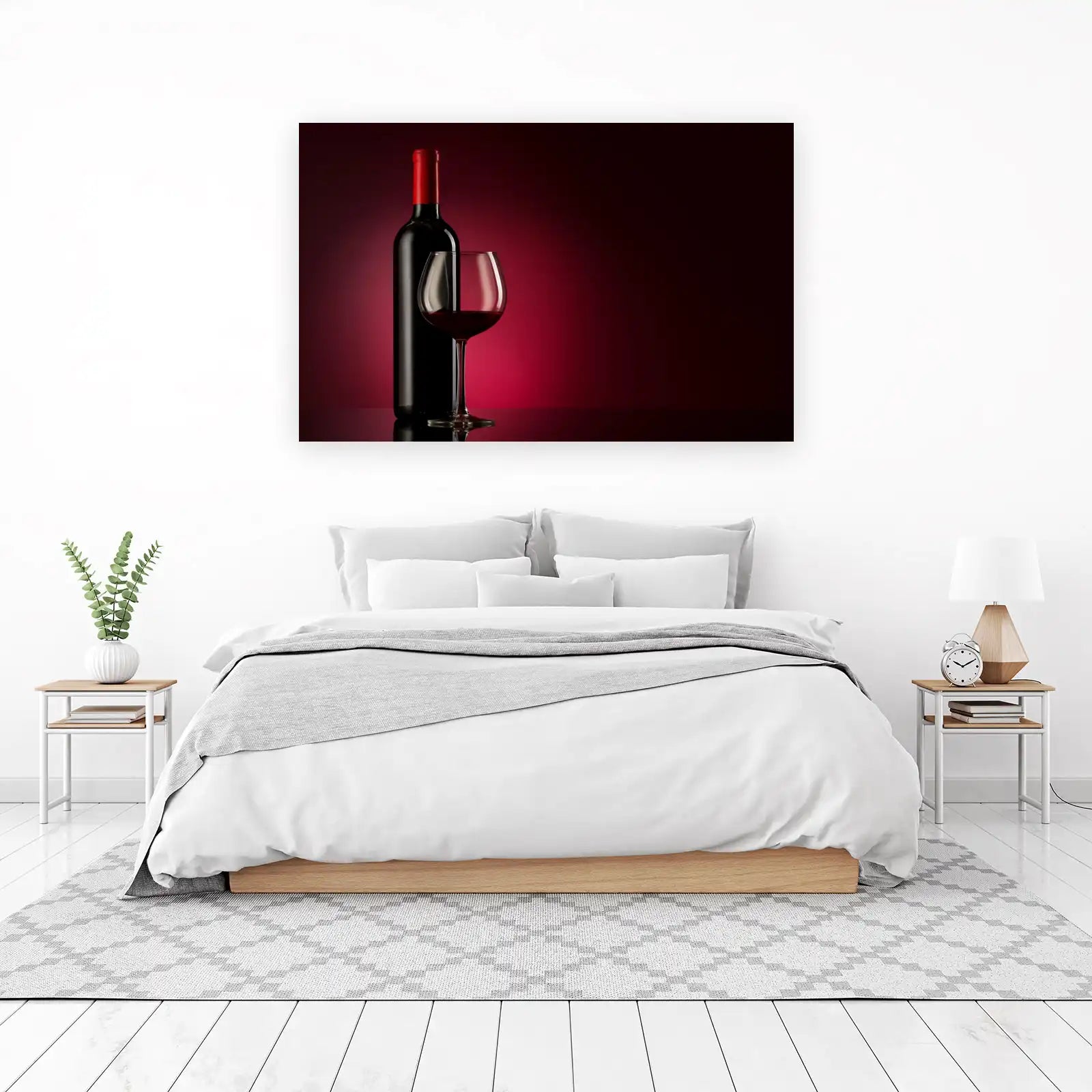 Elegant Red Wine Bottle & Glass Wall Art