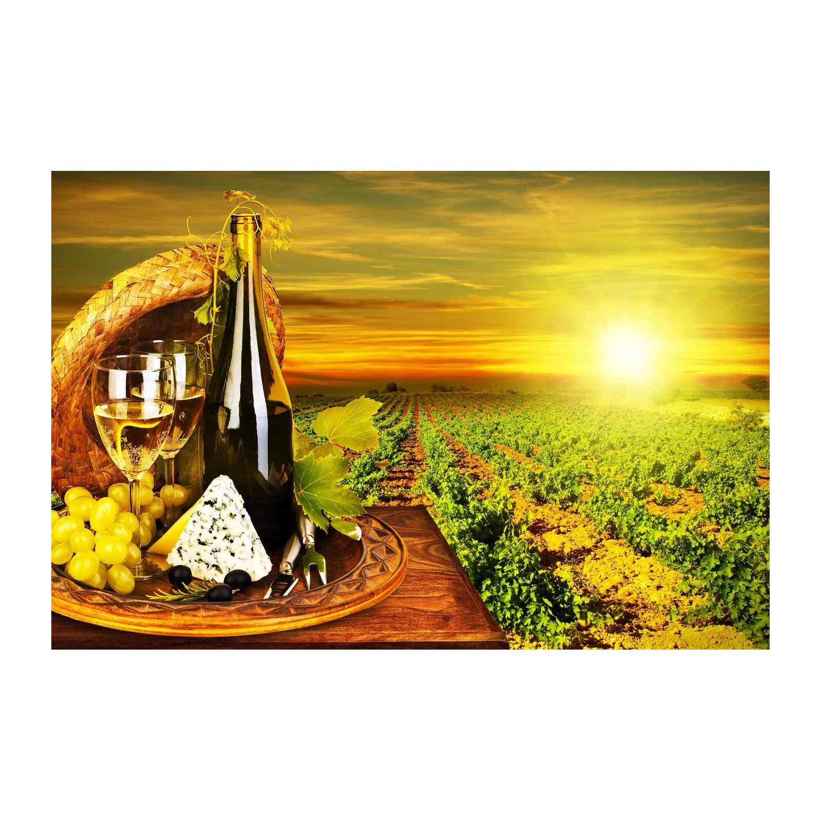Vineyard Sunset White Wine & Cheese Wall Art