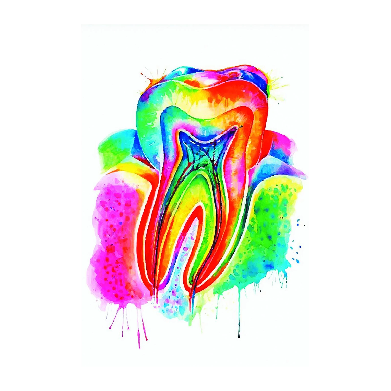 Vibrant Rainbow Tooth Watercolor Wall Art