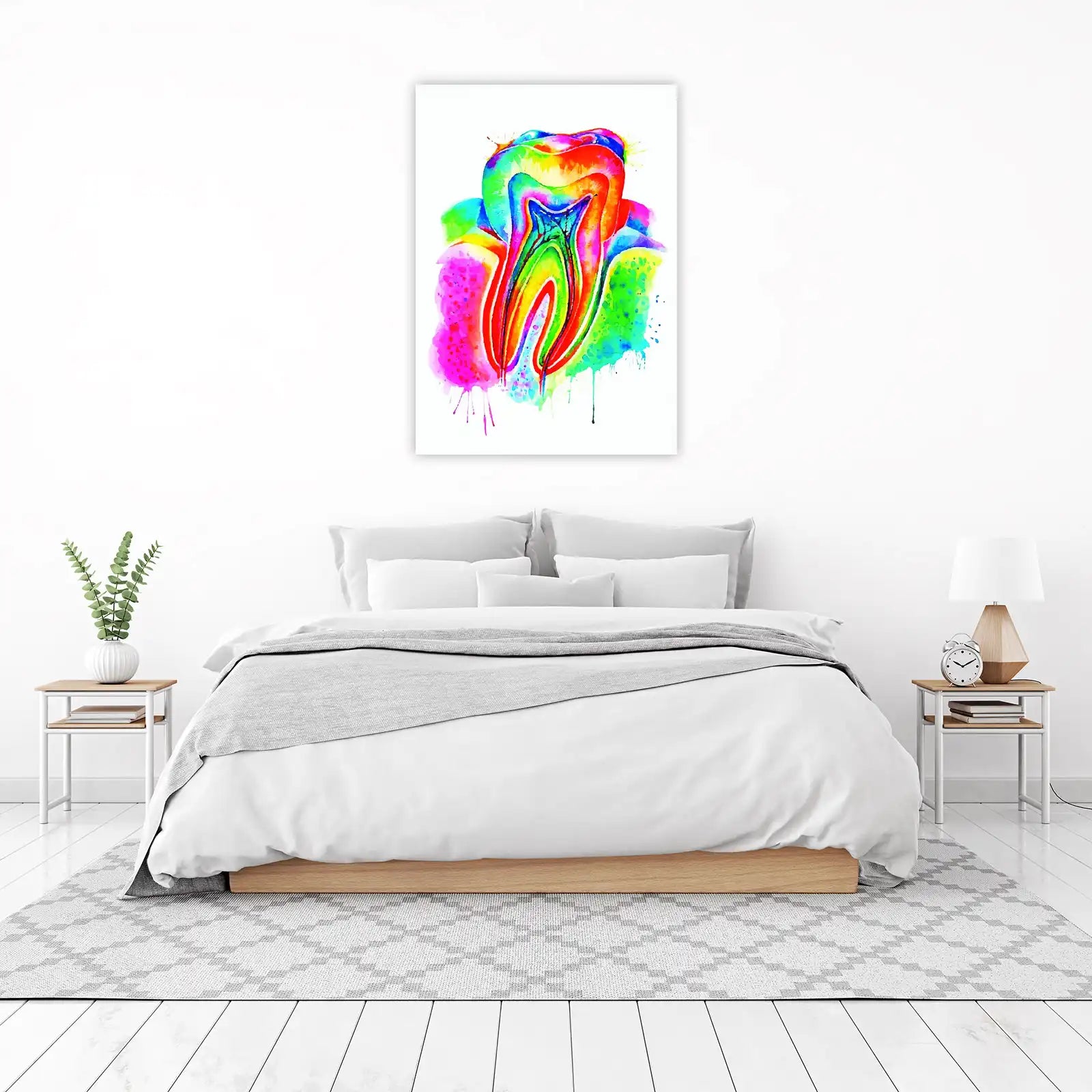 Vibrant Rainbow Tooth Watercolor Wall Art