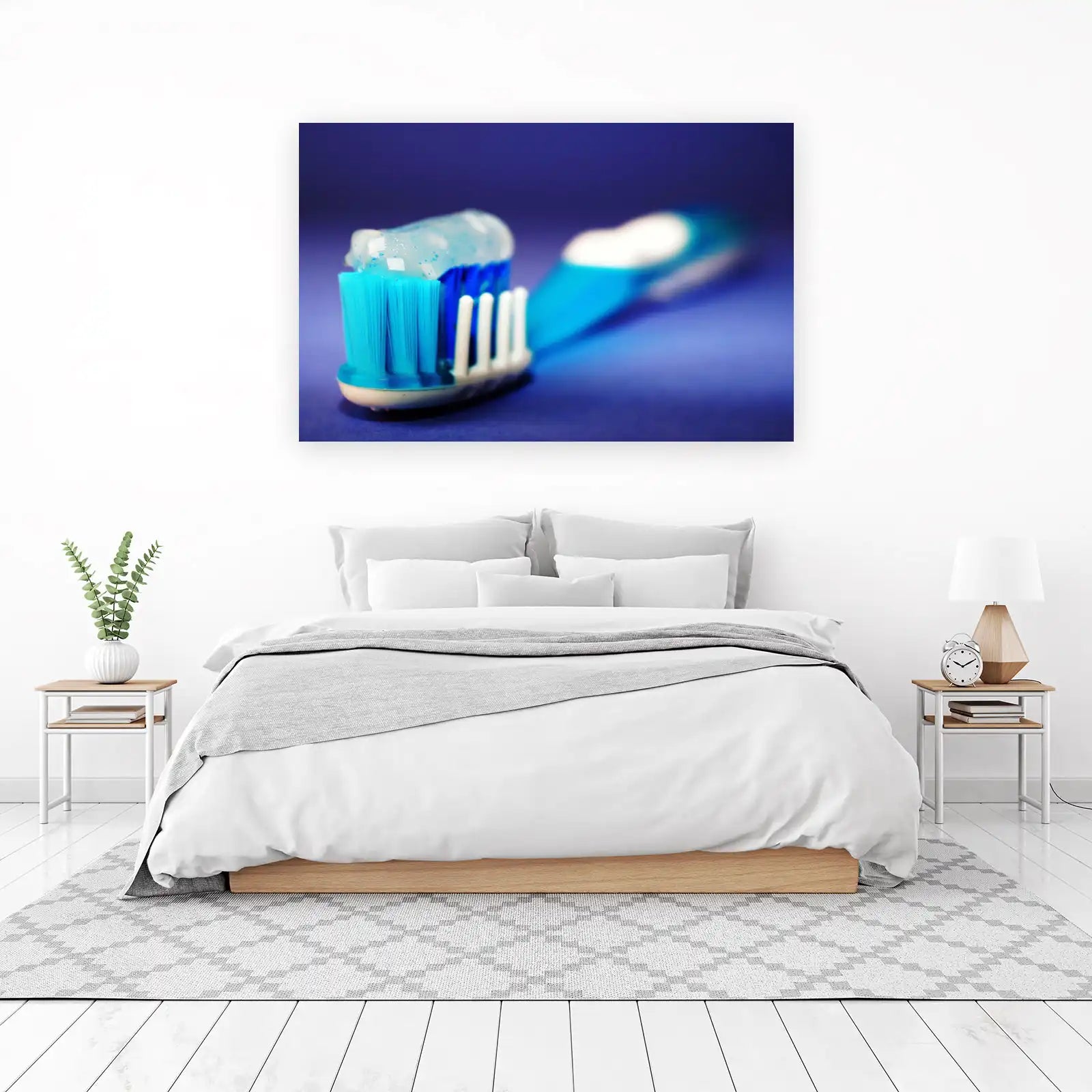 Vibrant Blue Toothbrush with Minty Paste Wall Art