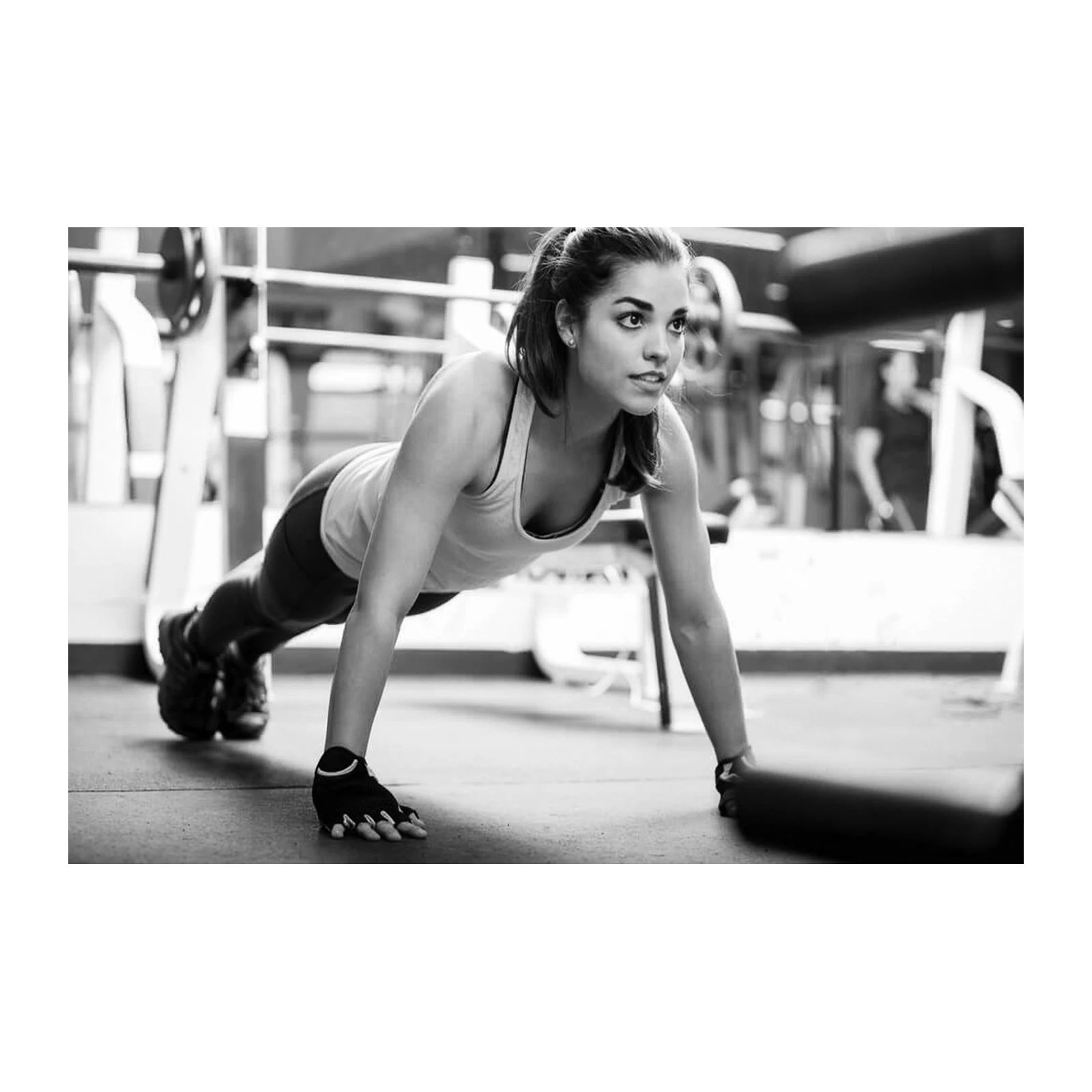 Motivated Woman Fitness Push-up Black and White Wall Art