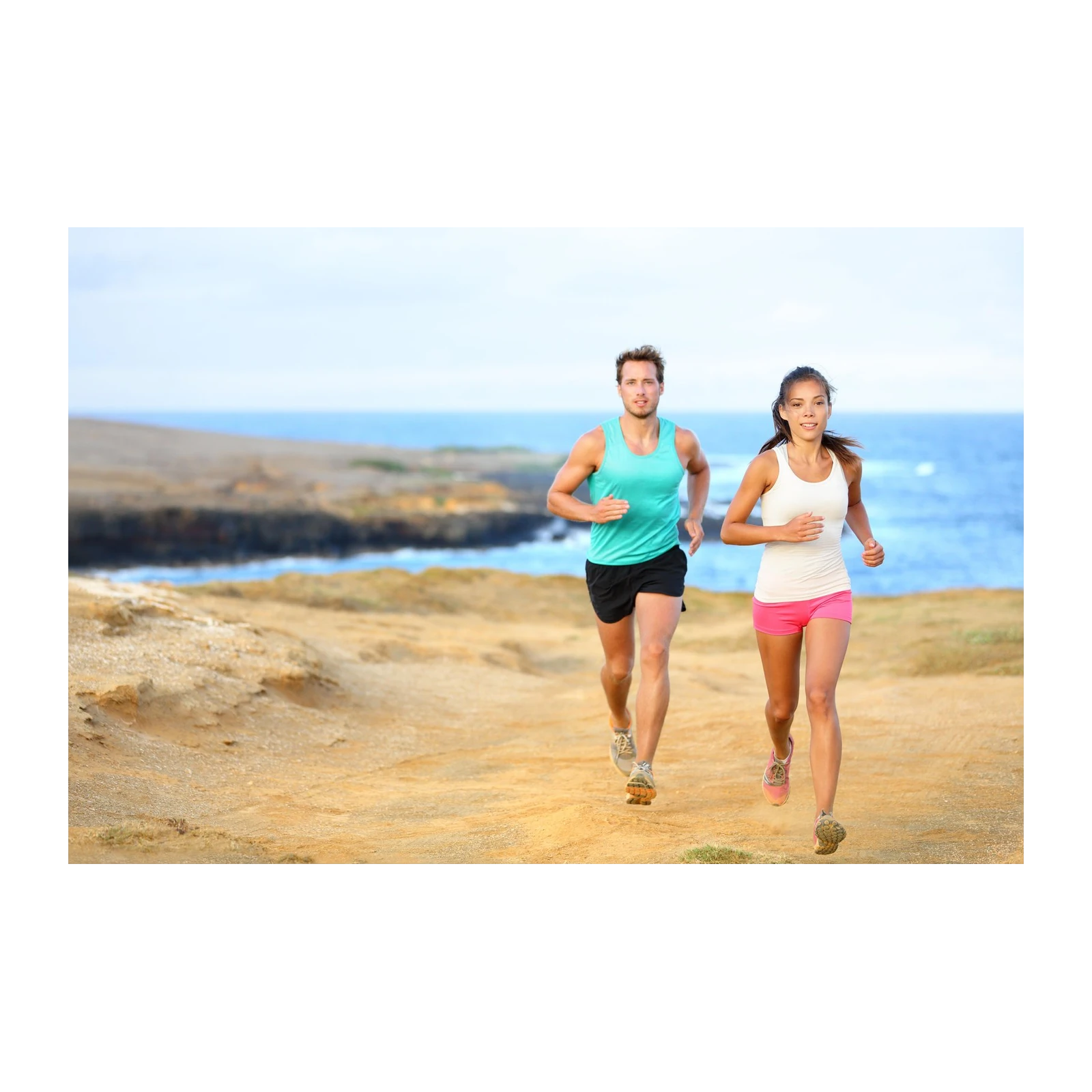 Active Couple Beach Run Coastal Landscape Wall Art
