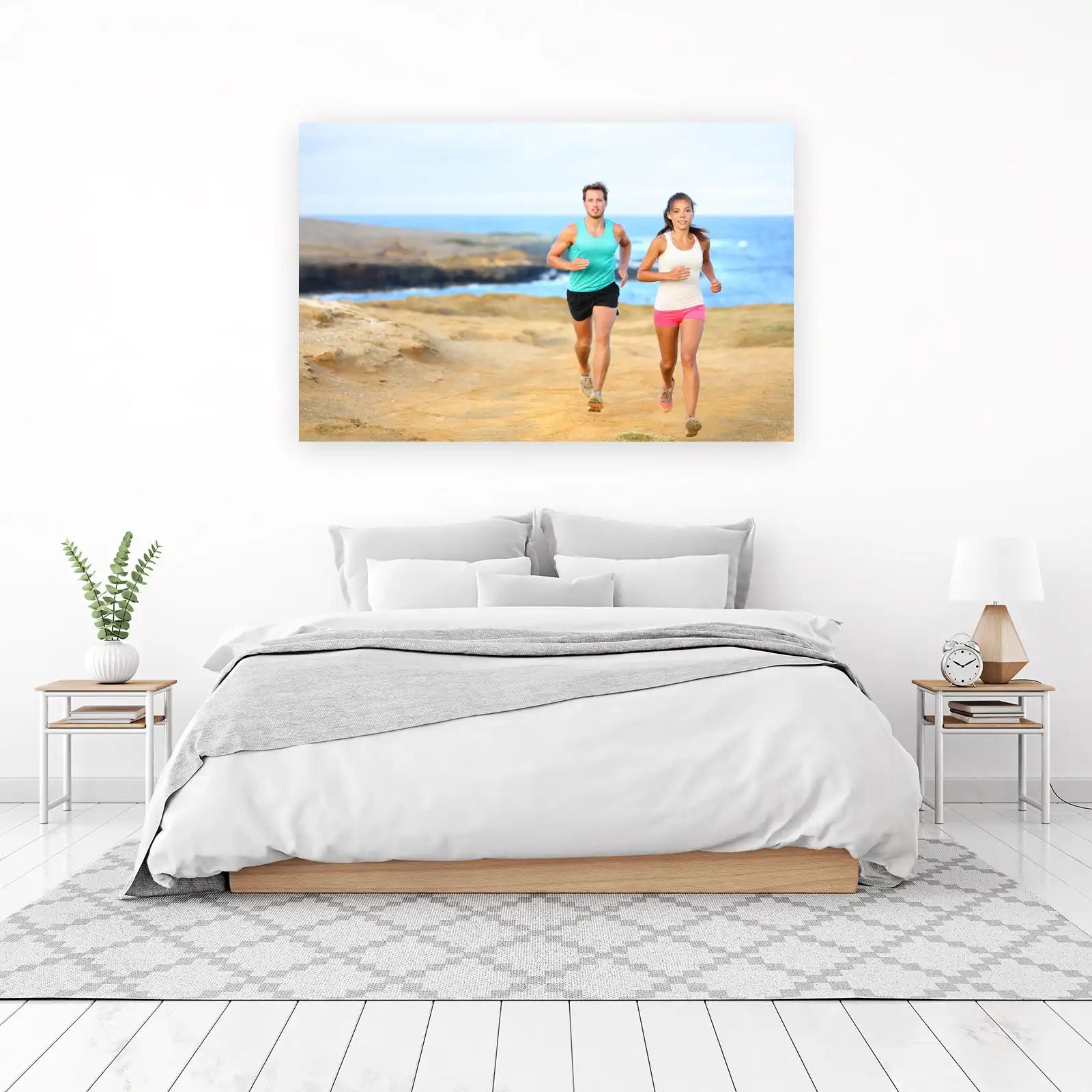 Active Couple Beach Run Coastal Landscape Wall Art