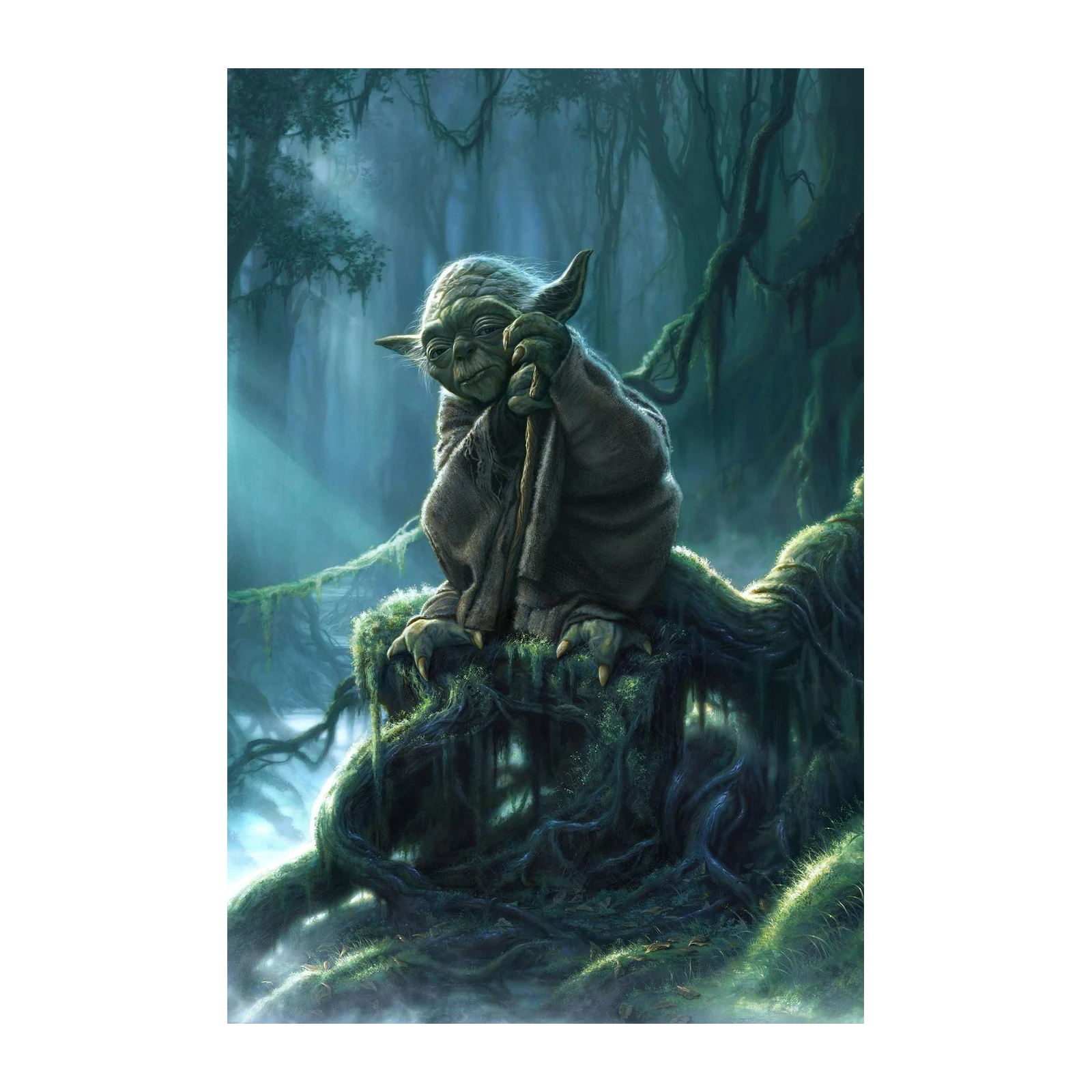 Wise Yoda Meditation Swamp Scene Wall Art