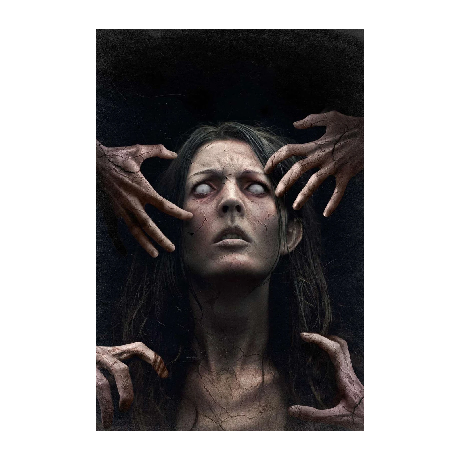 Haunting Gaze Cracked Skin Horror Wall Art