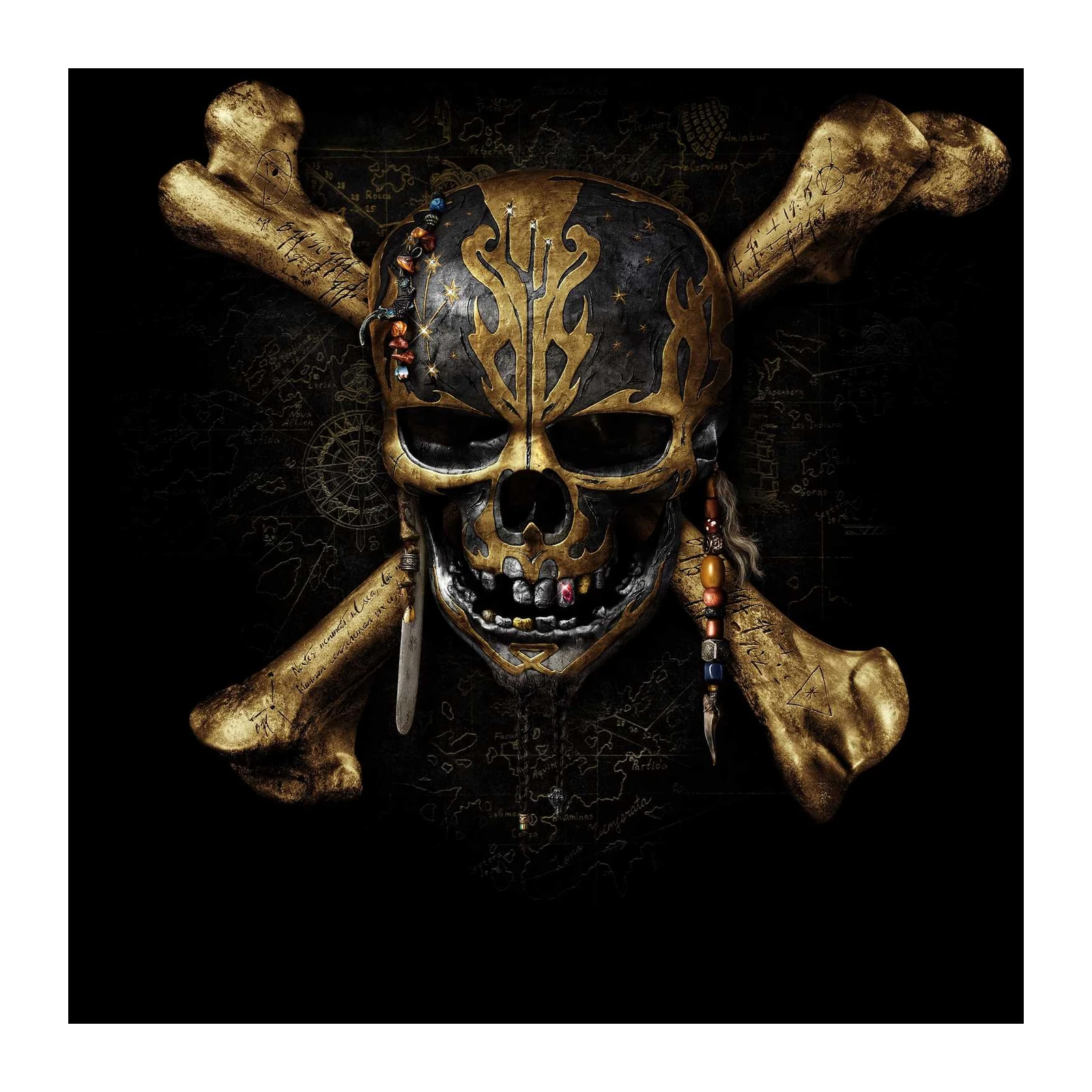 Mysterious Skull & Bones Gold Map Wall Art