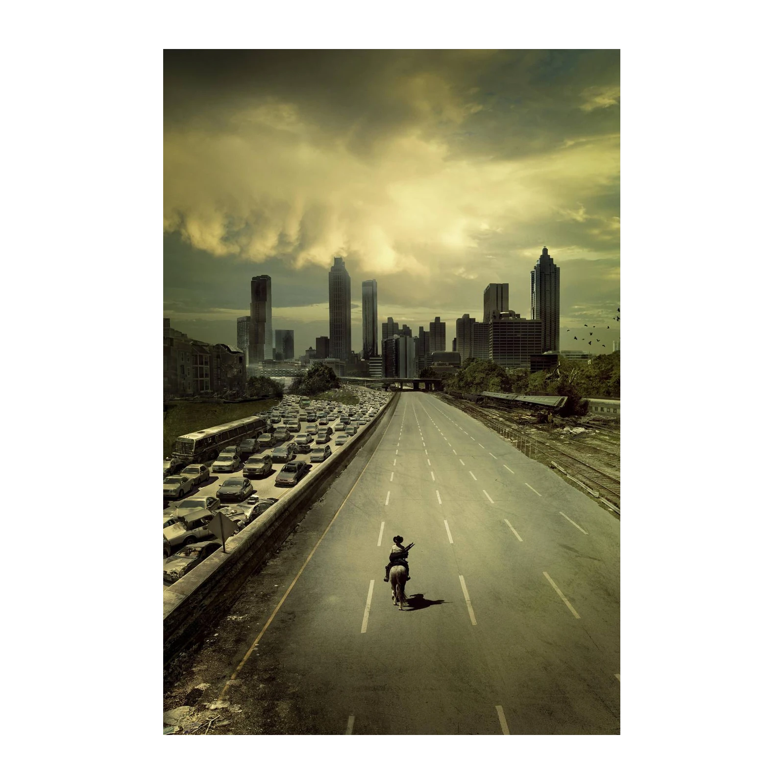 Post-Apocalyptic Cityscape Horse Rider Wall Art