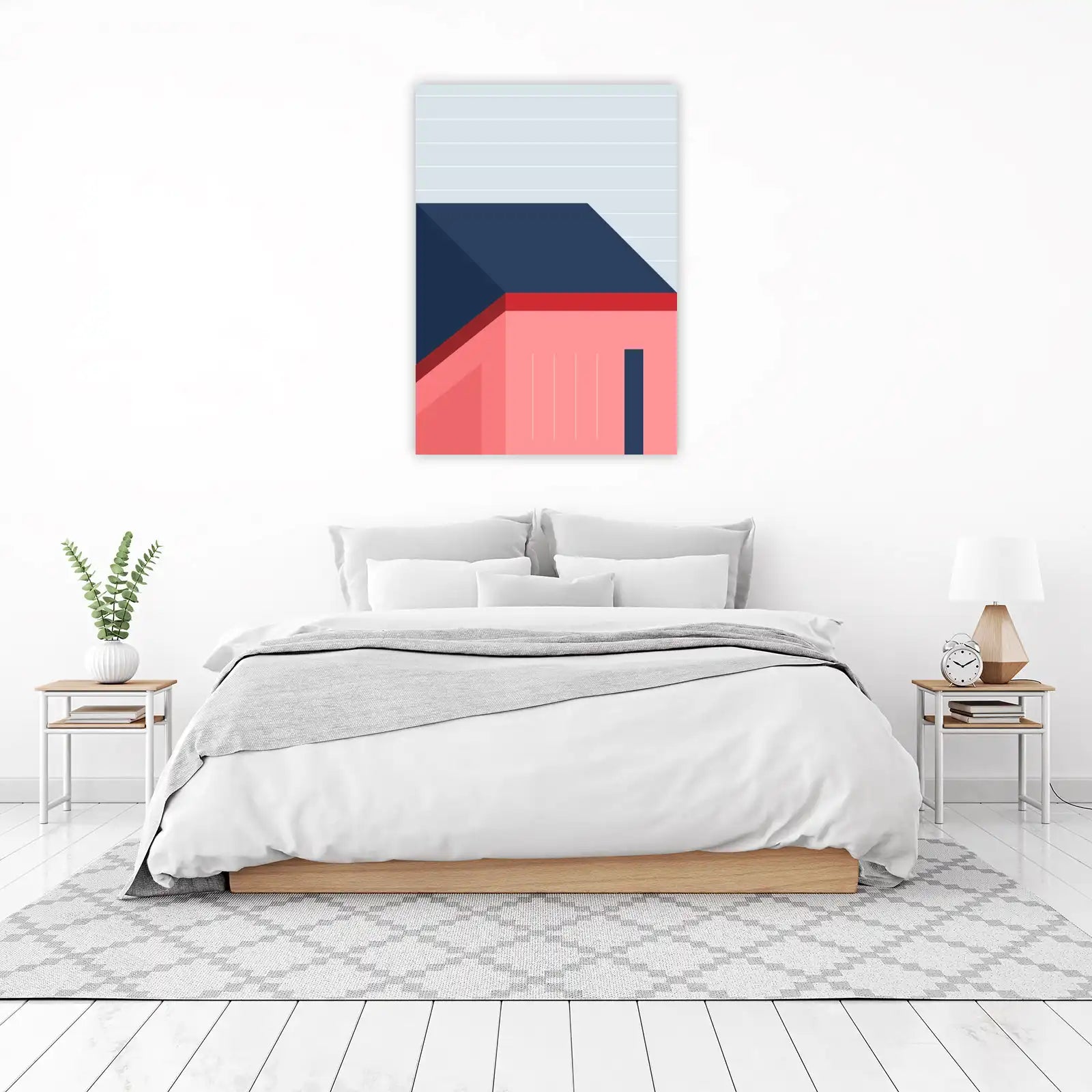 Modern Geometric Coral & Navy Wall Art