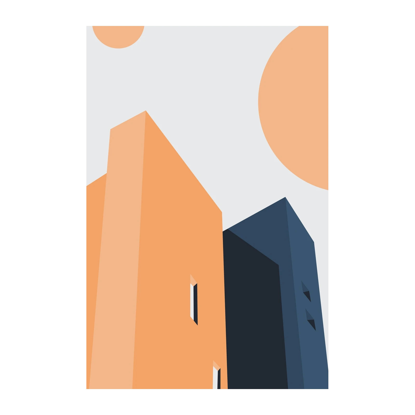 Modern Geometric Buildings Orange & Blue Wall Art