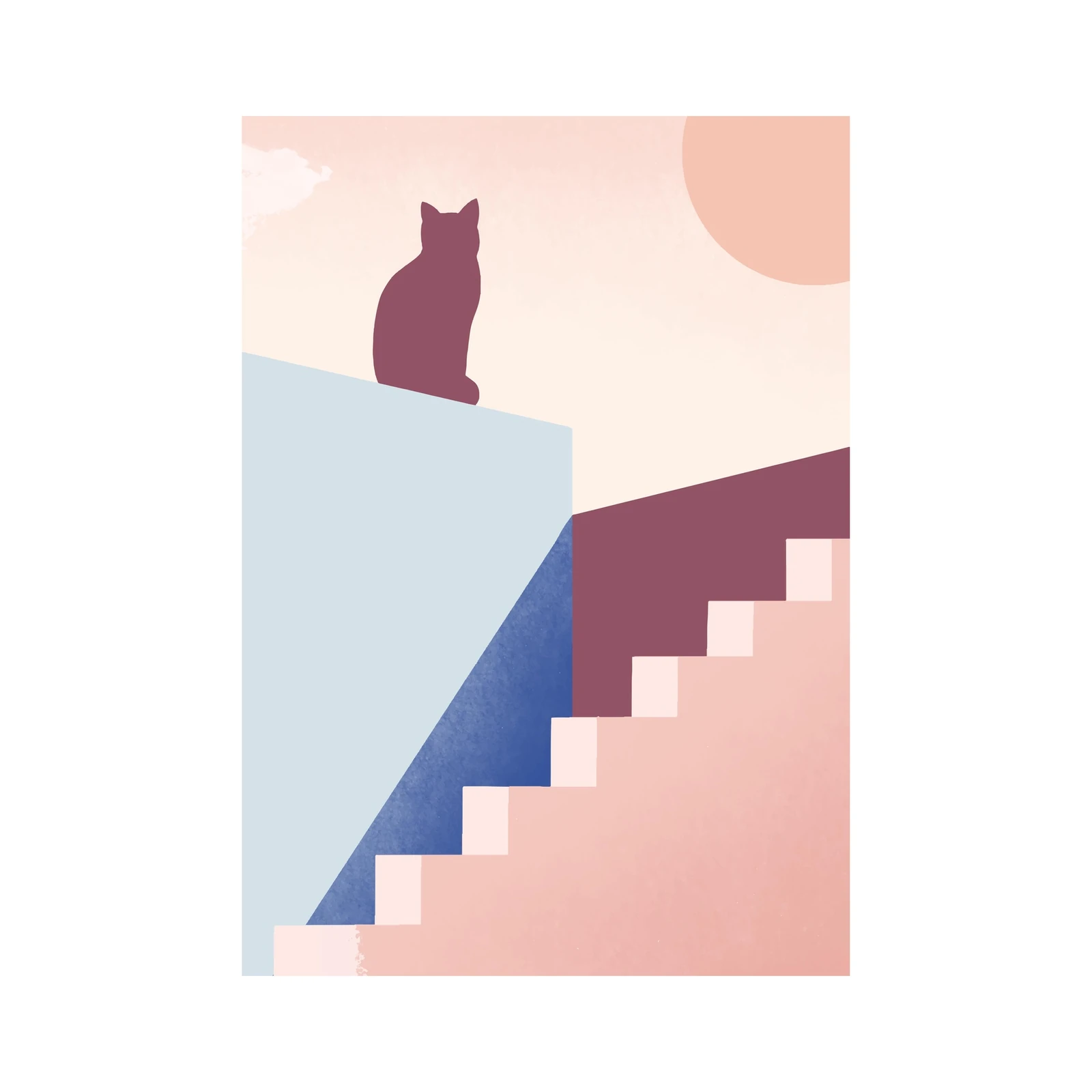 Minimalist Cat Sunset Abstract Wall Art