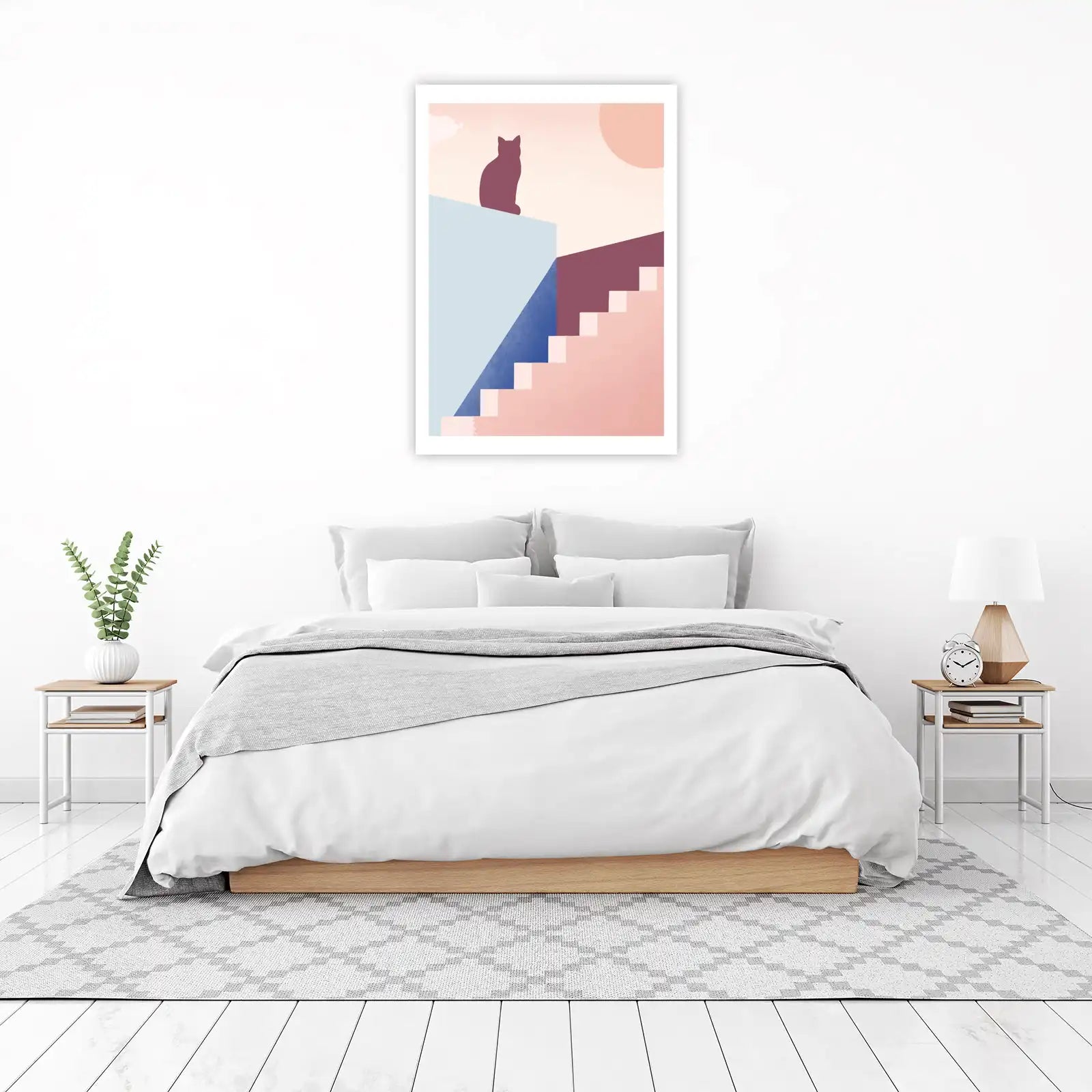 Minimalist Cat Sunset Abstract Wall Art
