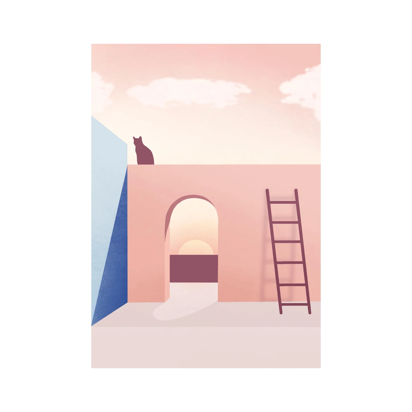 Serene Sunset Cat Abstraction Wall Art