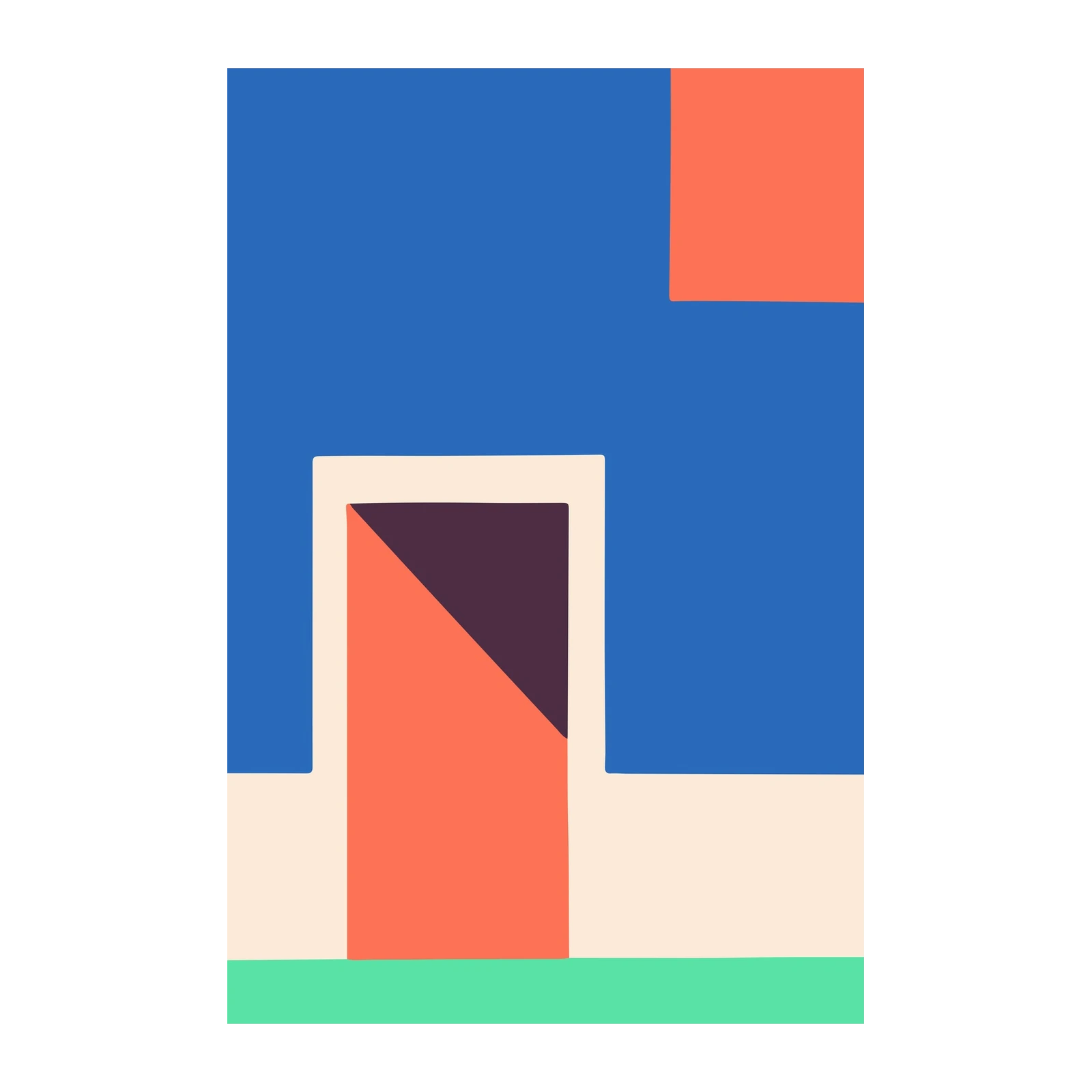 Modern Abstract Geometric Blue & Coral Wall Art